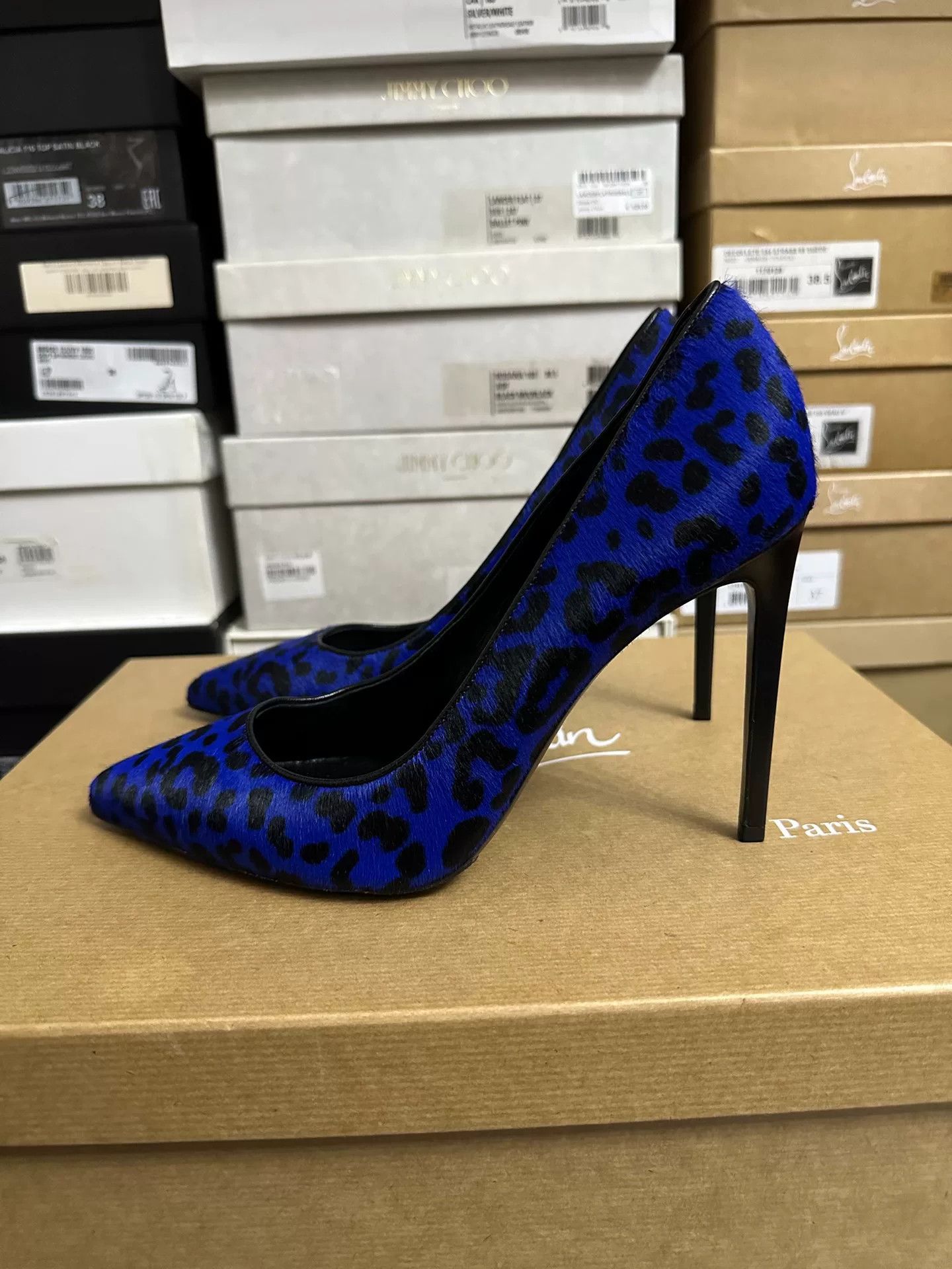 Yves Saint Laurent YSL Blue Pointed Horsehair High Heels Size US 7 / IT 37 - 6 Thumbnail