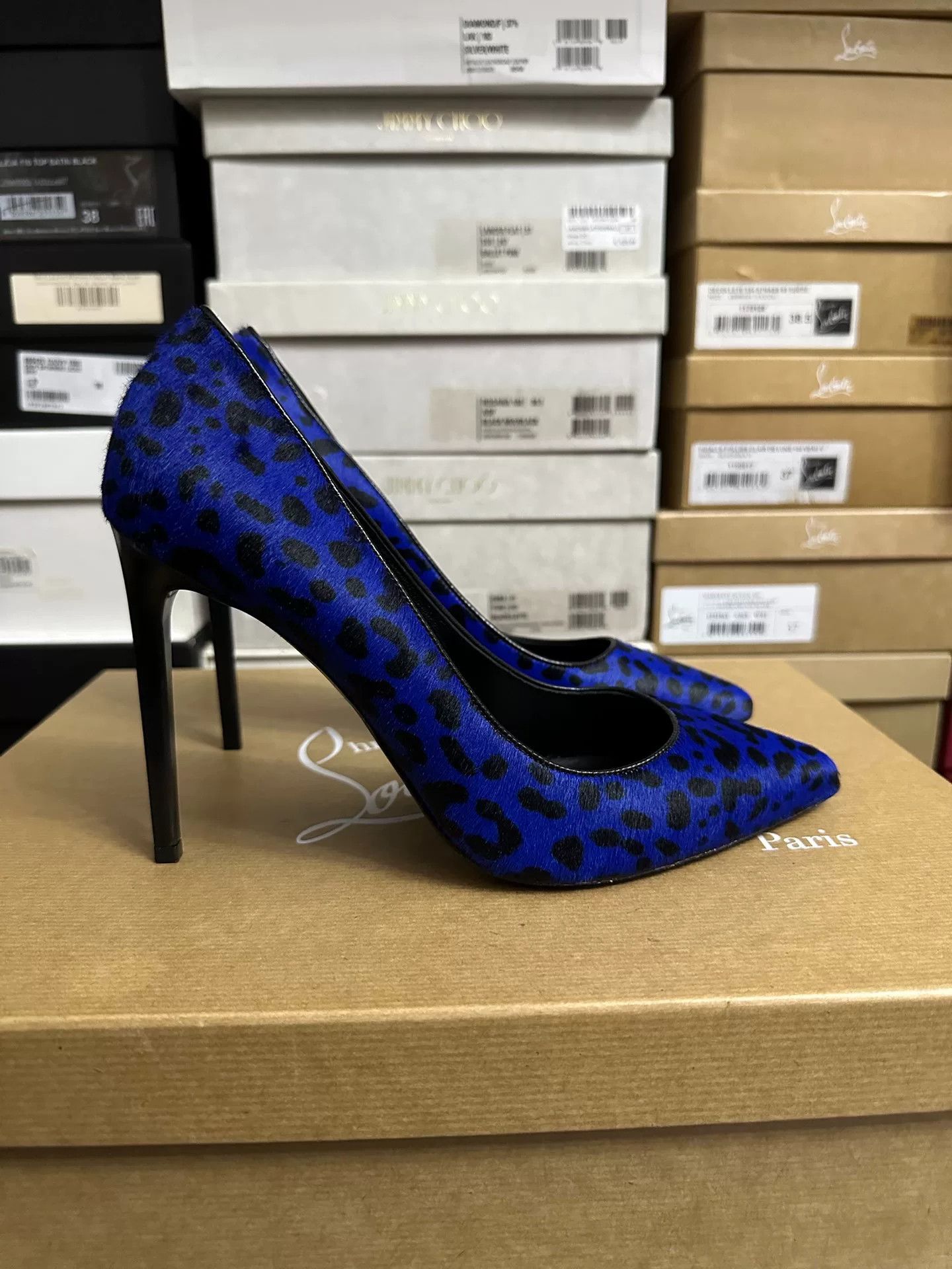 Yves Saint Laurent YSL Blue Pointed Horsehair High Heels Size US 7 / IT 37 - 3 Thumbnail