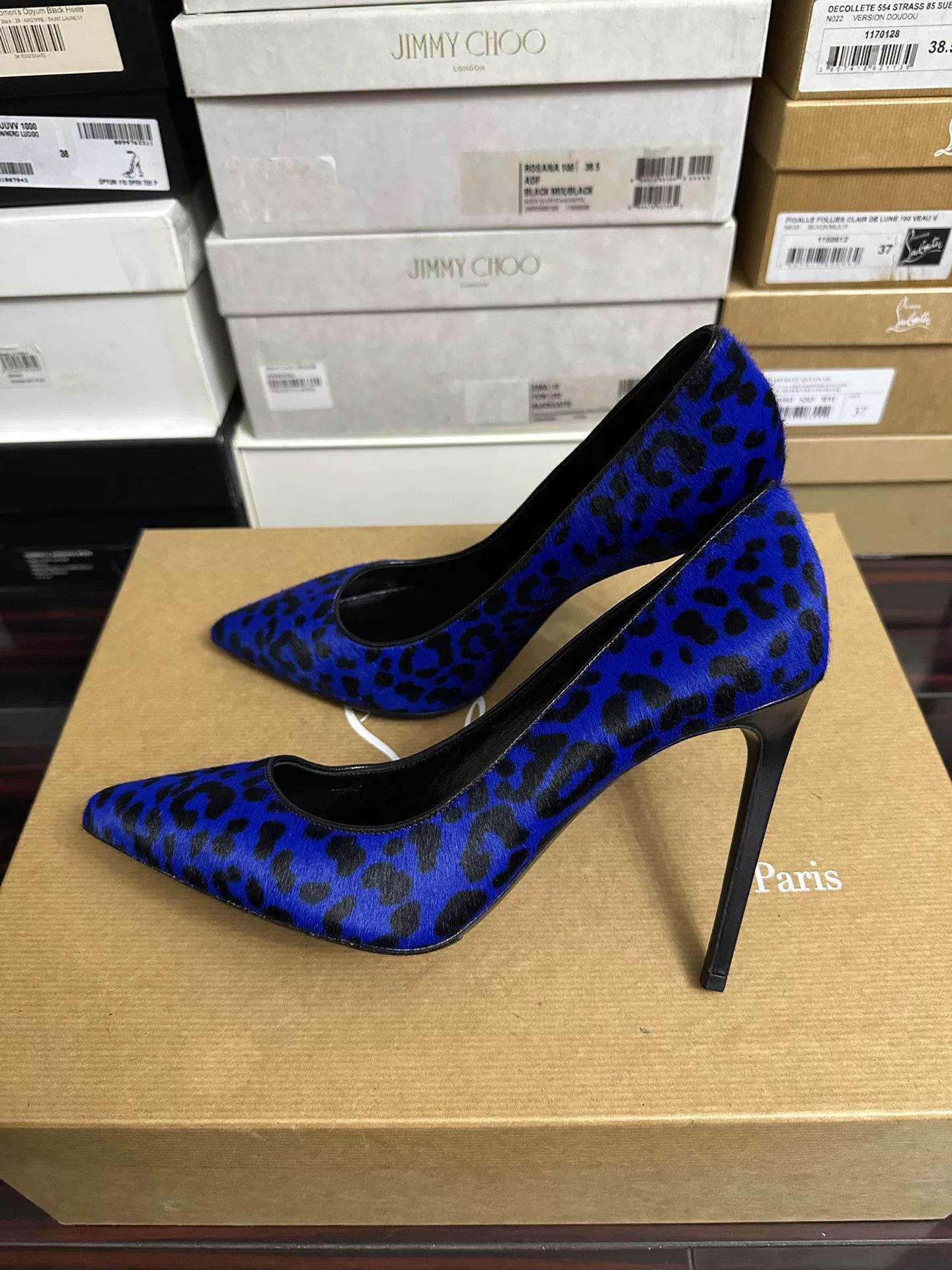 Yves Saint Laurent YSL Blue Pointed Horsehair High Heels Size US 7 / IT 37 - 5 Thumbnail
