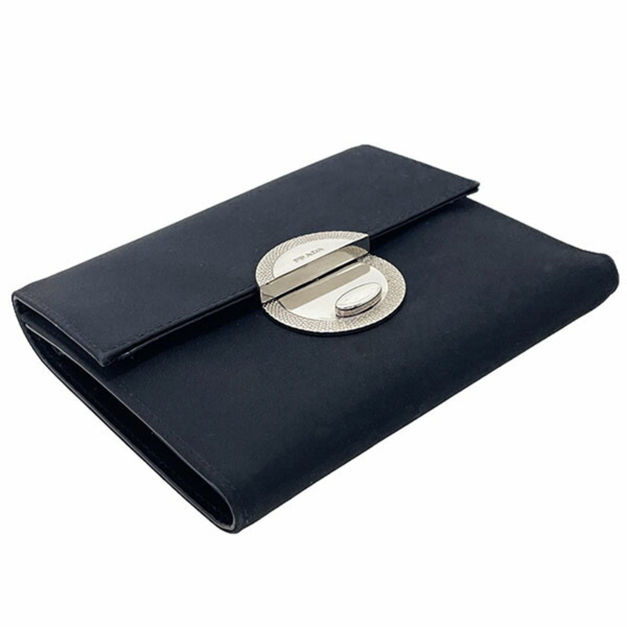 Prada Prada Round Plate Tri-fold Wallet, Nylon, Black, PRADA Compact Wallet NERO HWN-16389 Size ONE SIZE - 4 Thumbnail