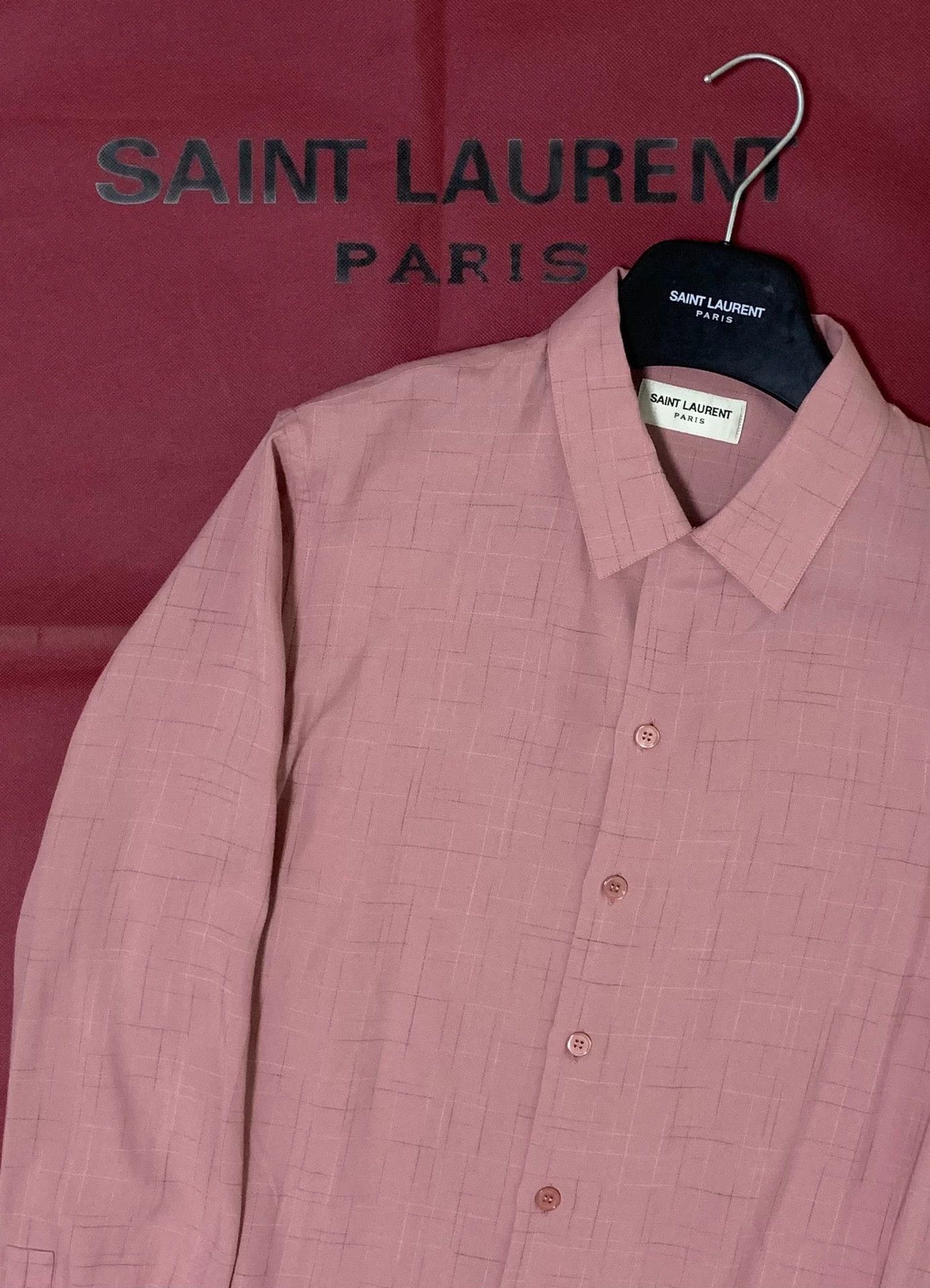 Saint Laurent Paris Pink Grid Pattern Long Sleeve Button-Up Shirt Size US M / EU 48-50 / 2 - 6 Thumbnail