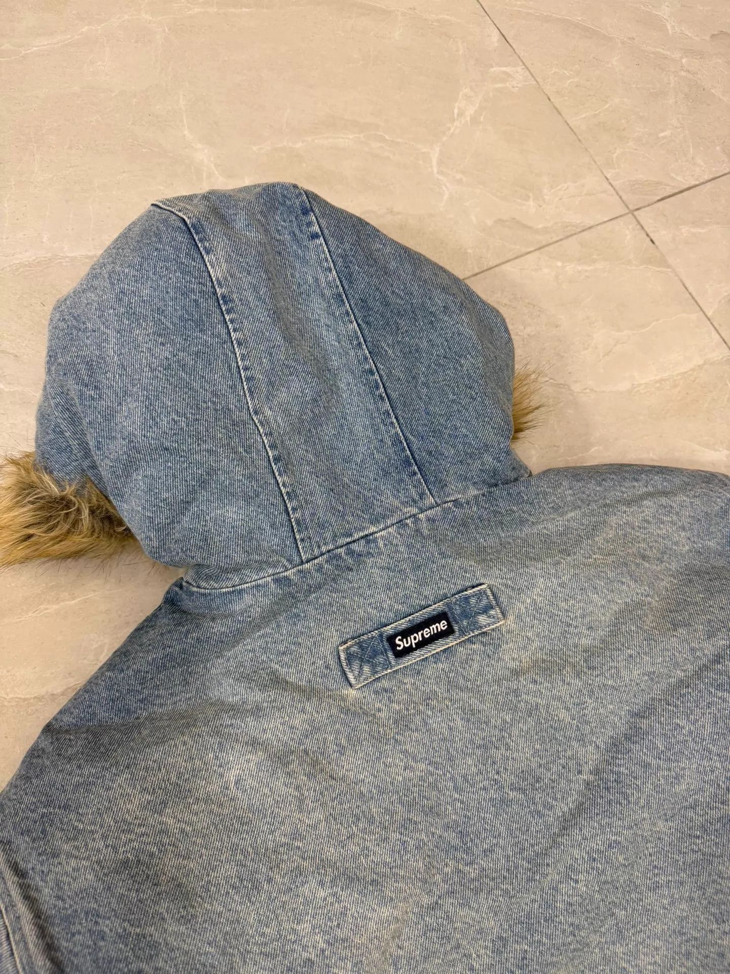 Supreme Blue Denim Jacket with Faux Fur Hood - Size M Size US M / EU 48-50 / 2 - 8 Thumbnail