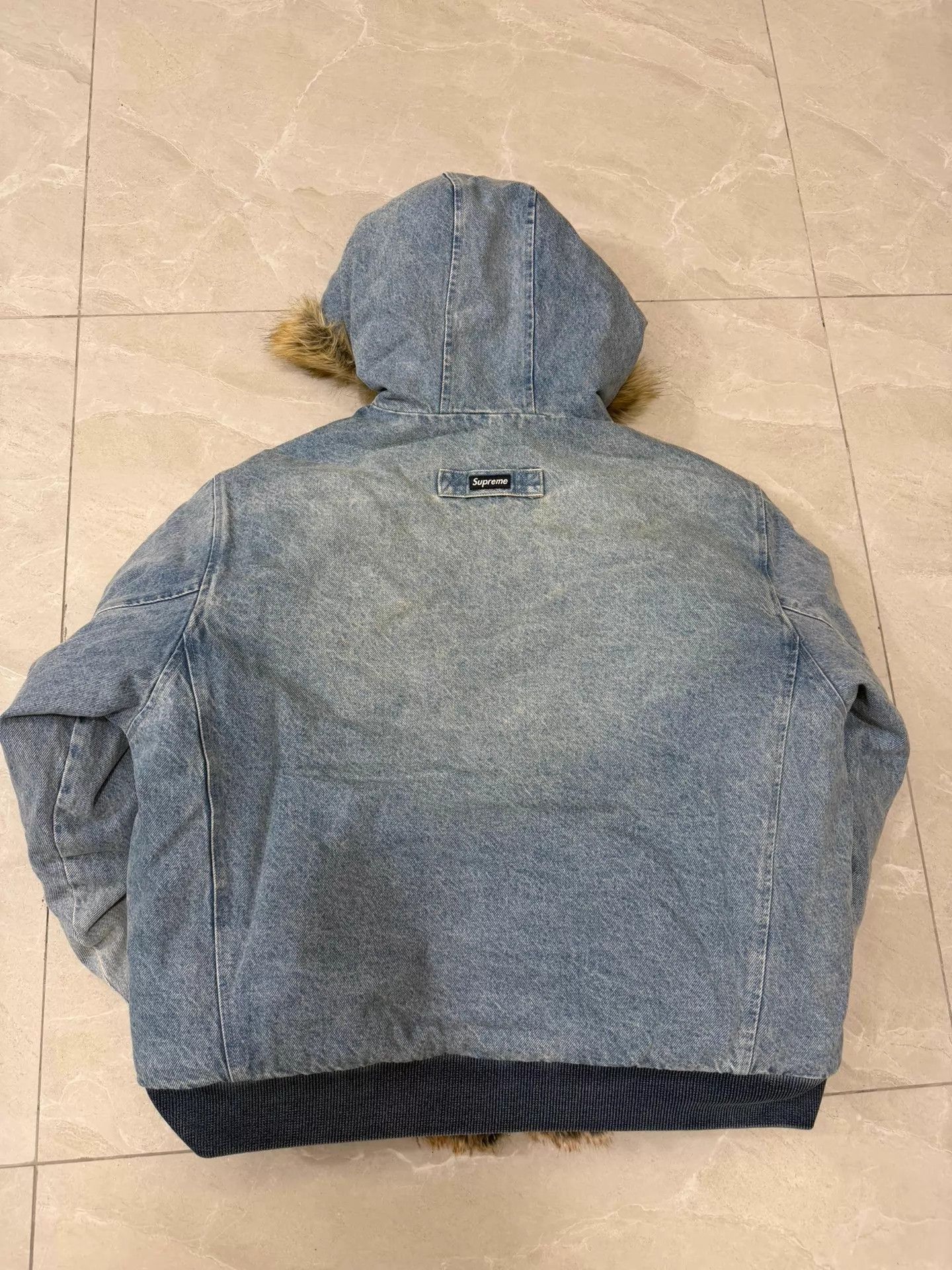 Supreme Blue Denim Jacket with Faux Fur Hood - Size M Size US M / EU 48-50 / 2 - 7 Thumbnail