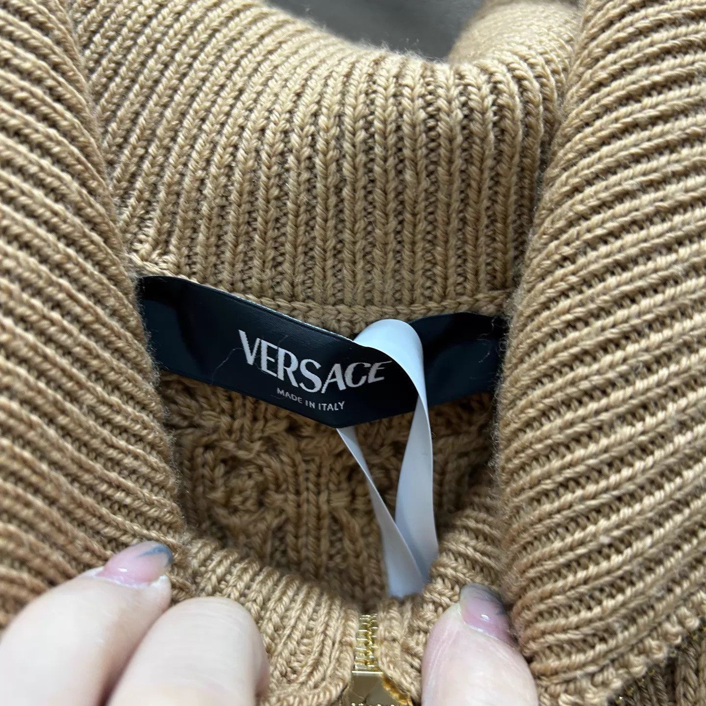Versace Beige Cable Knit Zip-Up Sweater Size US L / EU 52-54 / 3 - 3 Thumbnail