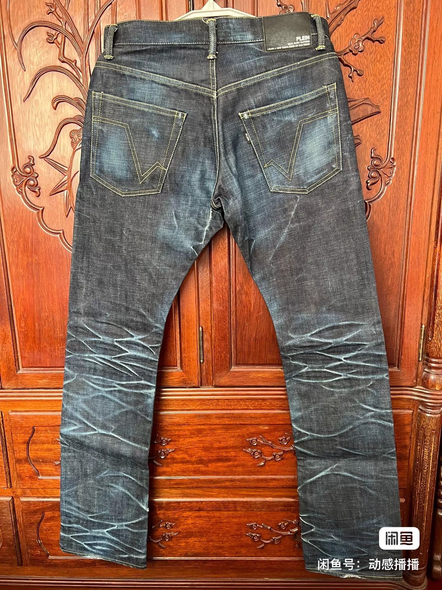 Vintage Indigo Wash Straight Slim Men's Jeans Size US 31 - 2 Thumbnail