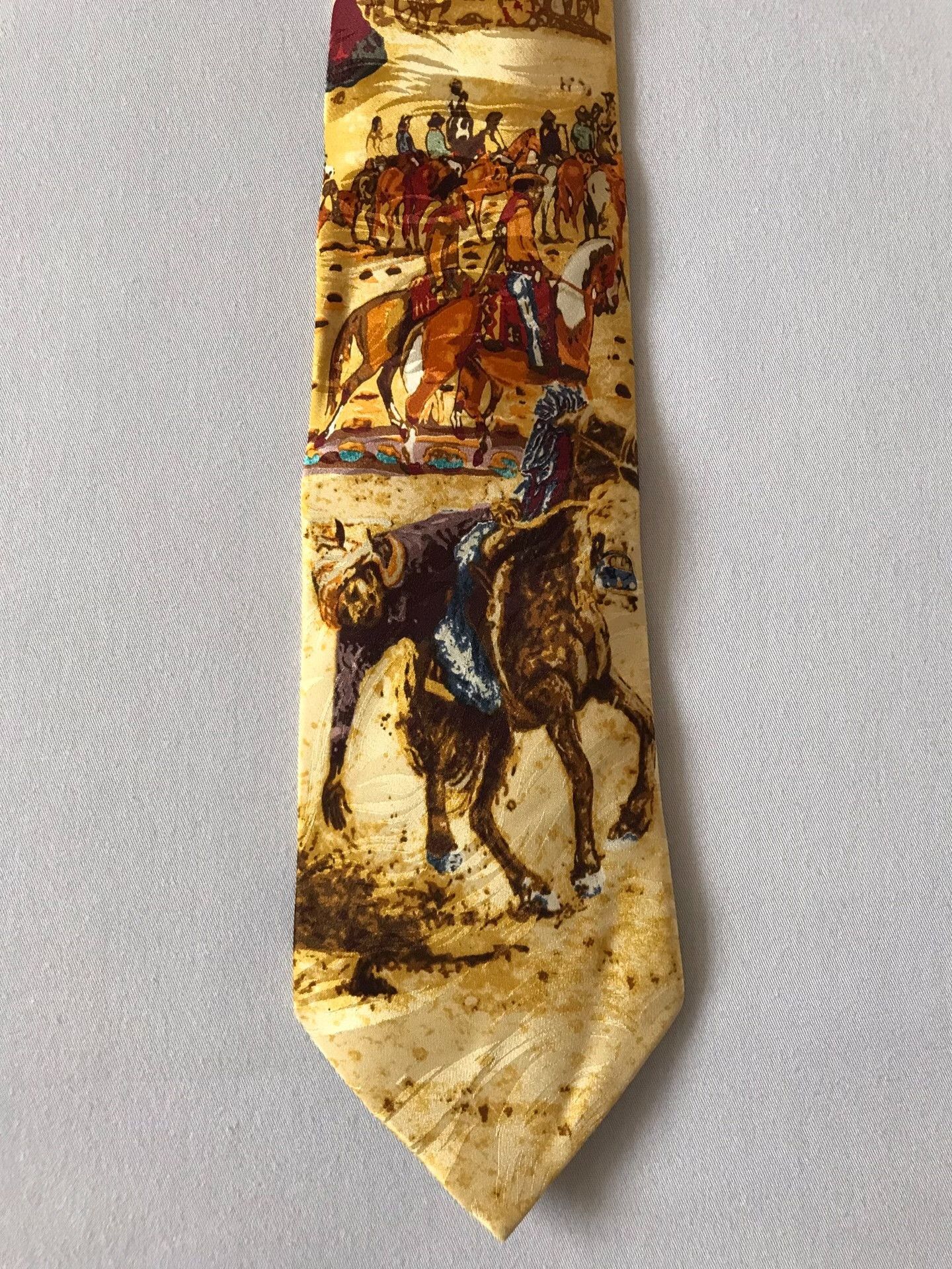 Vintage Vintage Western Cowboy Oil Painting Silk Tie Size ONE SIZE - 2 Thumbnail
