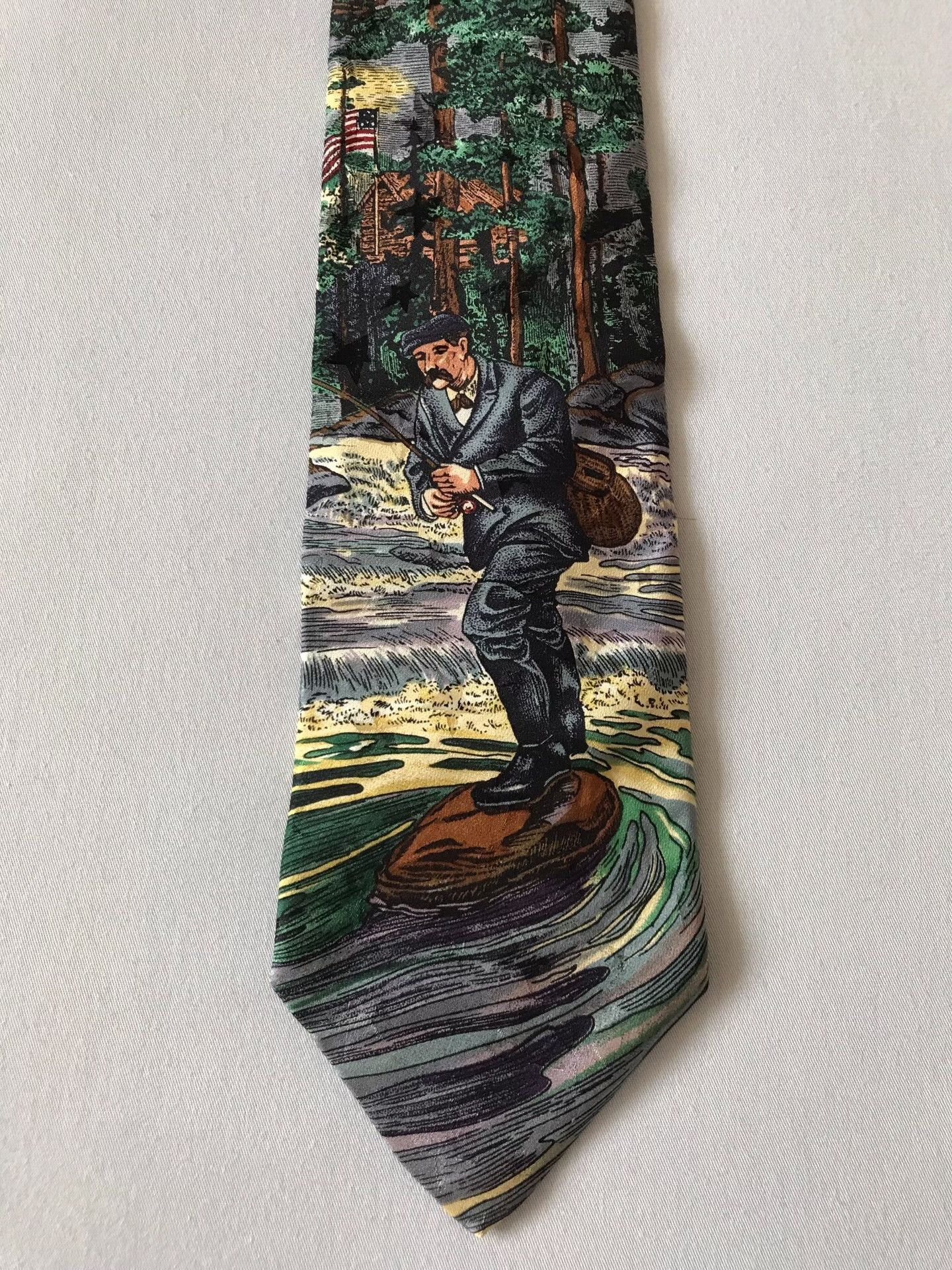 Vintage Vintage Oil Painting Fishing Tango Tie Size ONE SIZE - 2 Thumbnail
