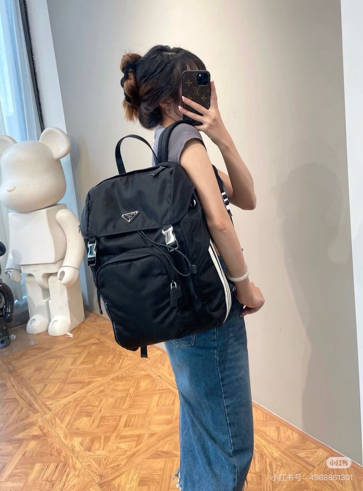Prada Prada Nylon Black Backpack XL Women Size ONE SIZE - 7 Thumbnail