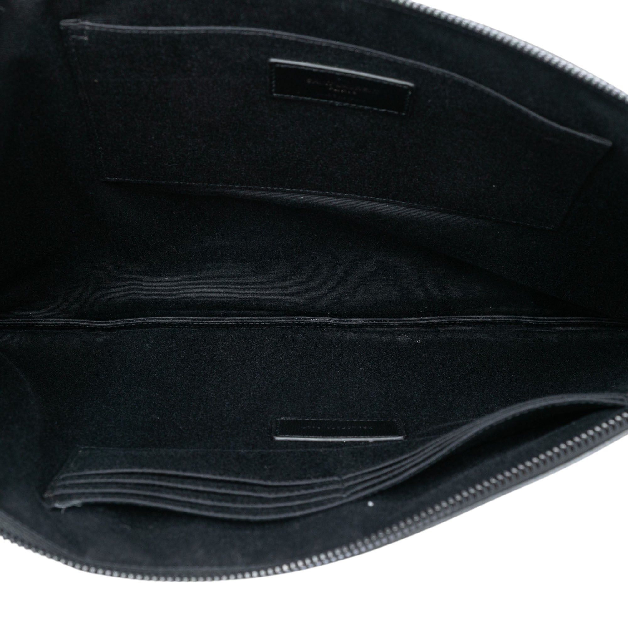 Saint Laurent Paris Croc Embossed Leather Monogram Clutch Size ONE SIZE - 4 Thumbnail