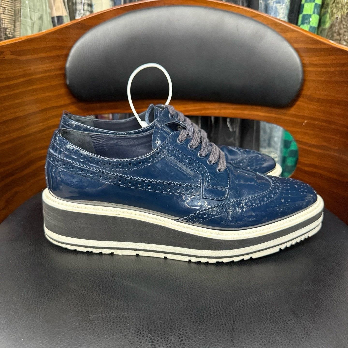 Prada Prada Patent Blue Lowtop Sneakers 38 Women Size US 7.5 / IT 37.5 - 4 Thumbnail