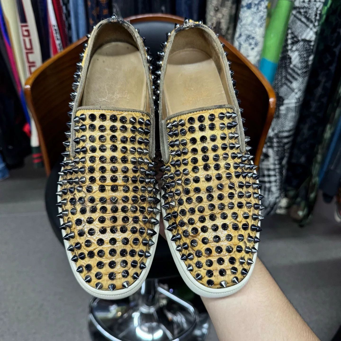 Christian Louboutin Christian Louboutin Animal Print Gold Lowtop Sneakers 40 Men Size US 7.5 / EU 40-41 - 5 Thumbnail