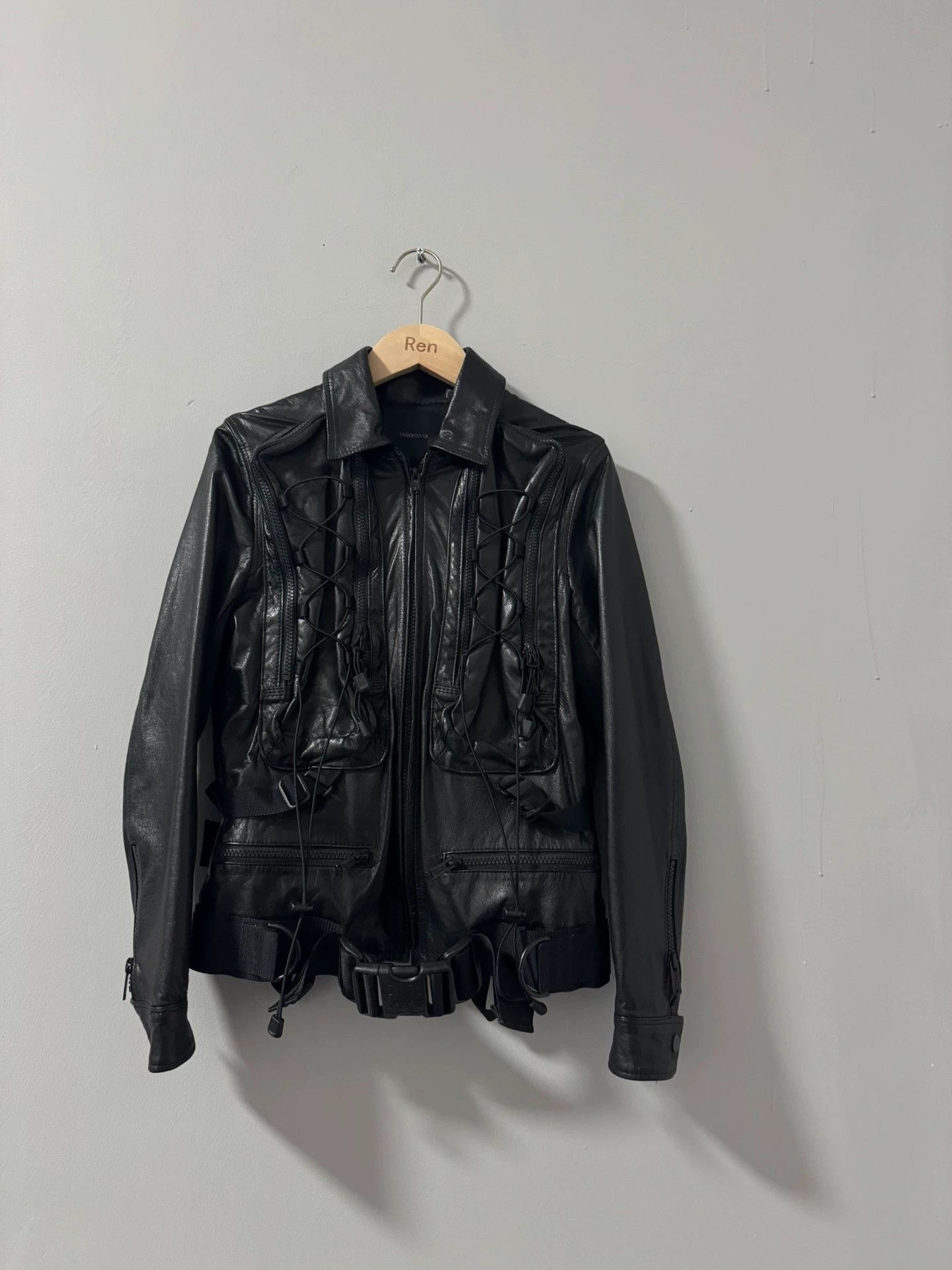 Undercover Black Leather Jacket with Utility Pockets and Straps Size US S / EU 44-46 / 1 - 7 Thumbnail