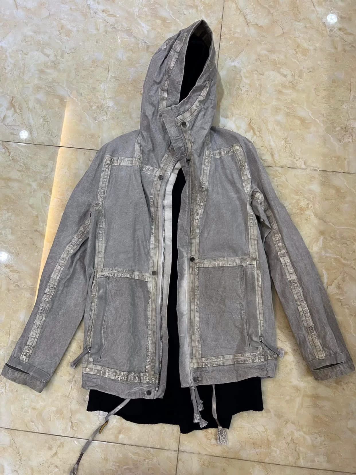 Boris Bidjan Saberi Gray Hooded Button-Front Jacket Size US S / EU 44-46 / 1 - 3 Thumbnail