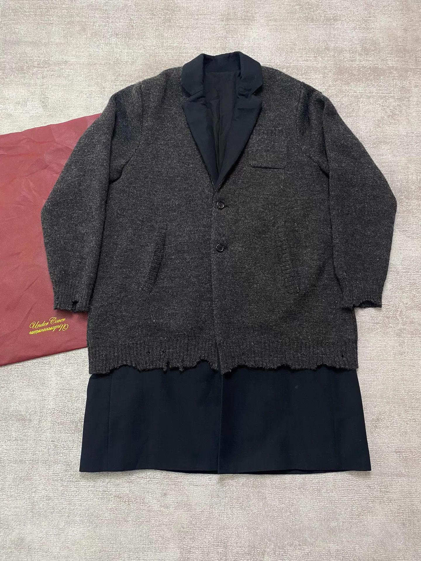 Undercover Black Layered Long Coat with Knit Detail Size US M / EU 48-50 / 2 - 2 Thumbnail