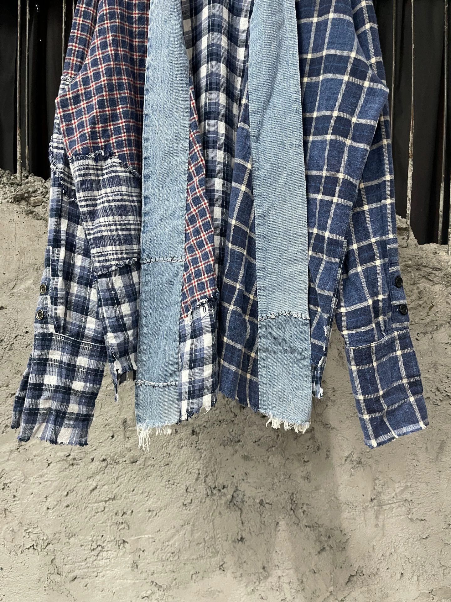 Greg Lauren Blue Patchwork Plaid Button-Up Shirt Size L Size US L / EU 52-54 / 3 - 4 Thumbnail