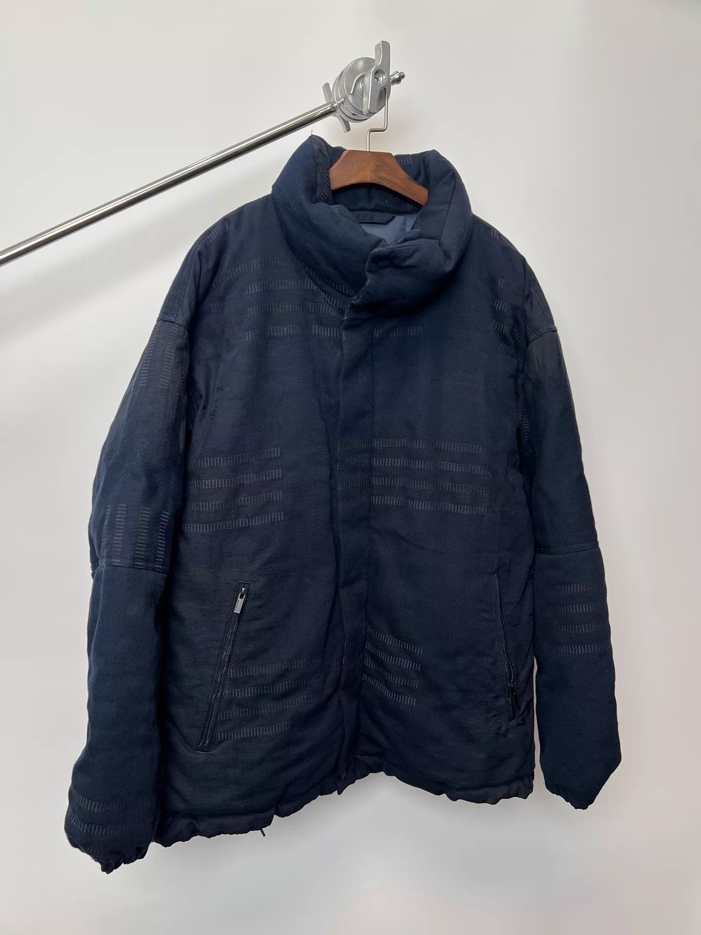 Issey Miyake Black High Collar Striped Light Jacket Size US XL / EU 56 / 4 - 2 Thumbnail