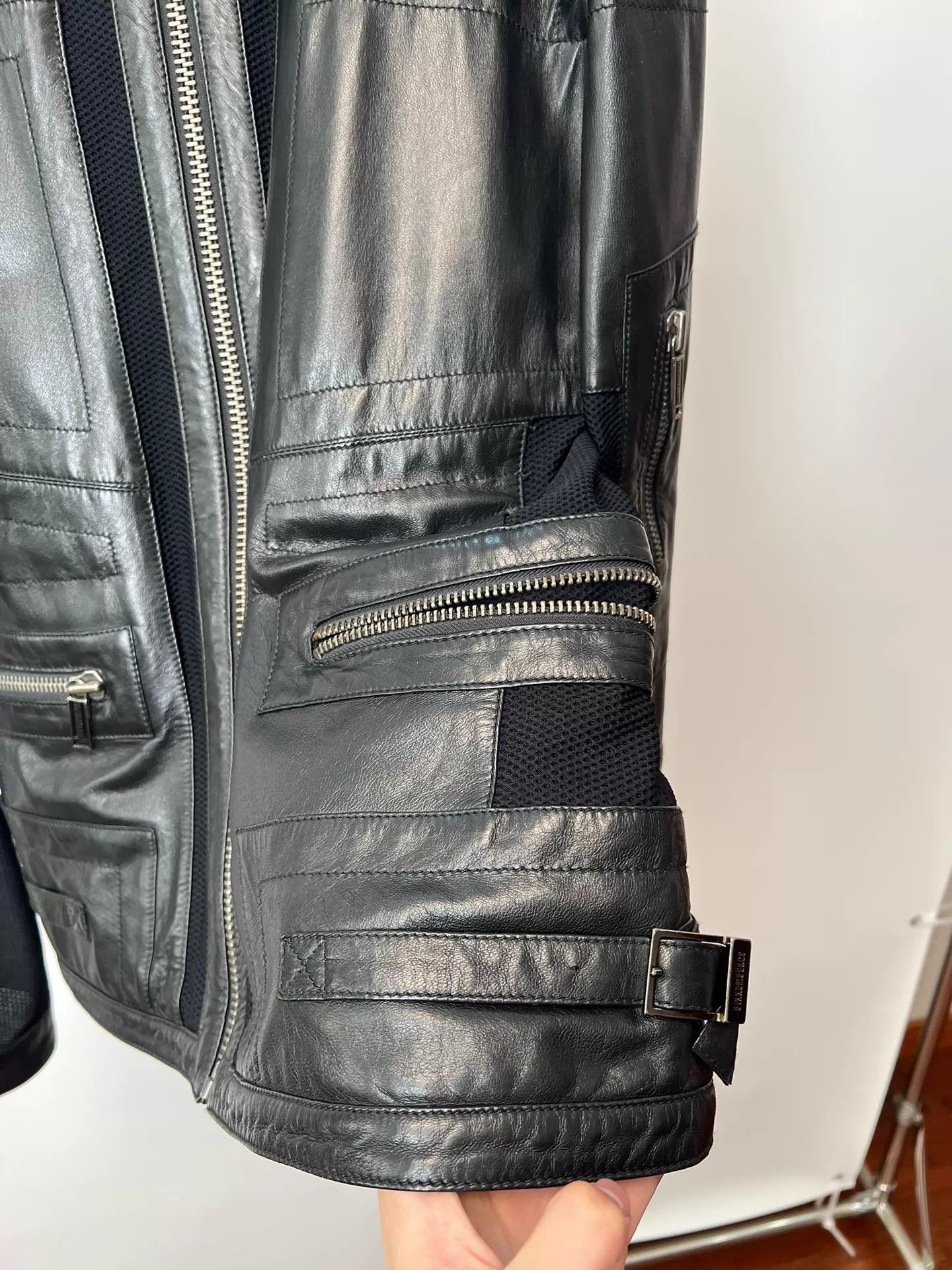 Dirk Bikkembergs Black Leather and Mesh Zip-Up Jacket Size US M / EU 48-50 / 2 - 5 Thumbnail