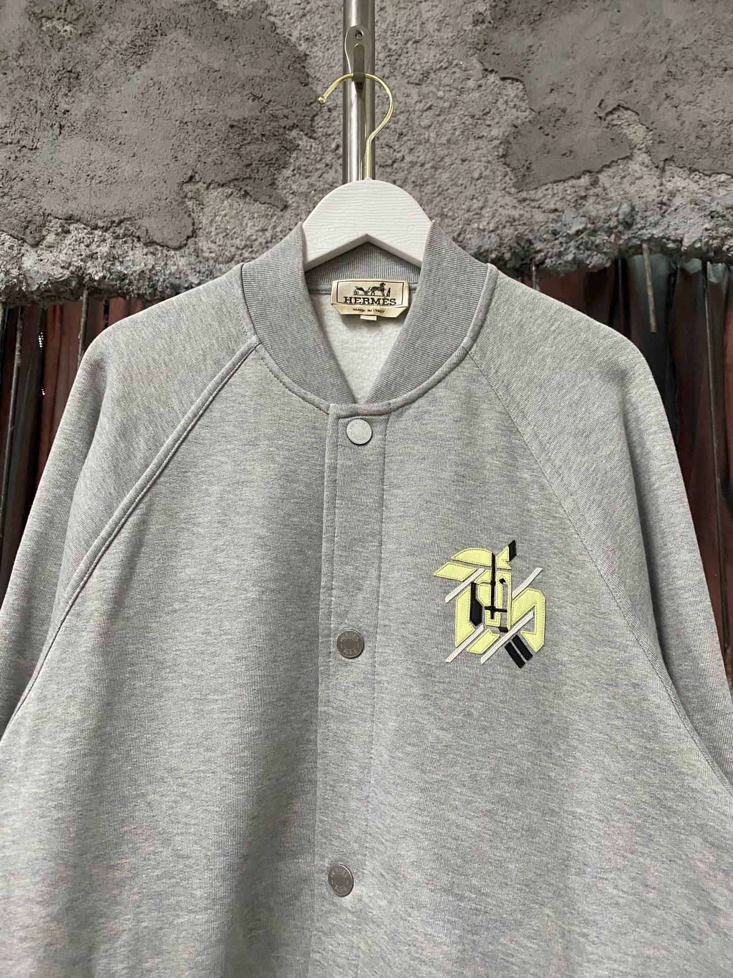 Hermes Gray Button-Front Bomber Jacket with Embroidered Logo Size US M / EU 48-50 / 2 - 3 Thumbnail