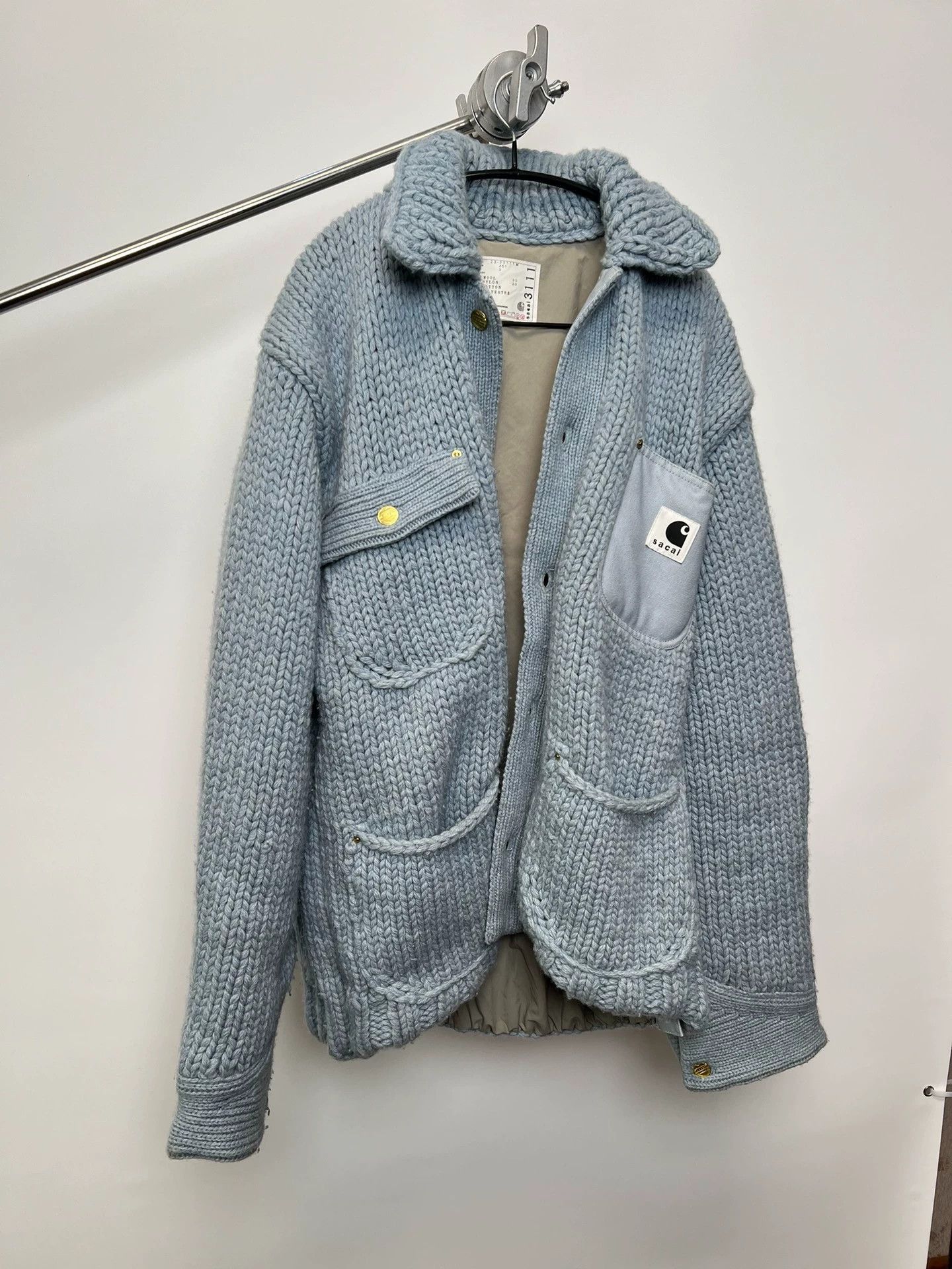 Sacai Blue Knit Collared Jacket with Pockets Size US L / EU 52-54 / 3 - 2 Thumbnail