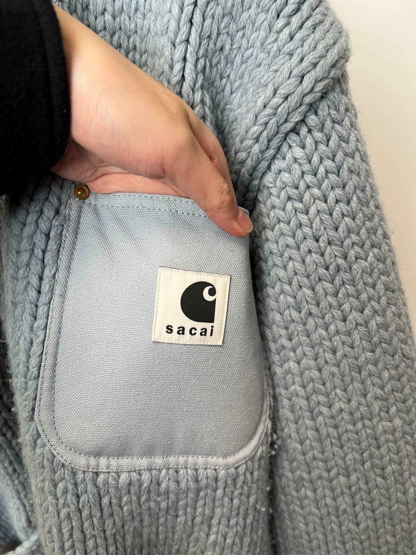 Sacai Blue Knit Collared Jacket with Pockets Size US L / EU 52-54 / 3 - 5 Thumbnail
