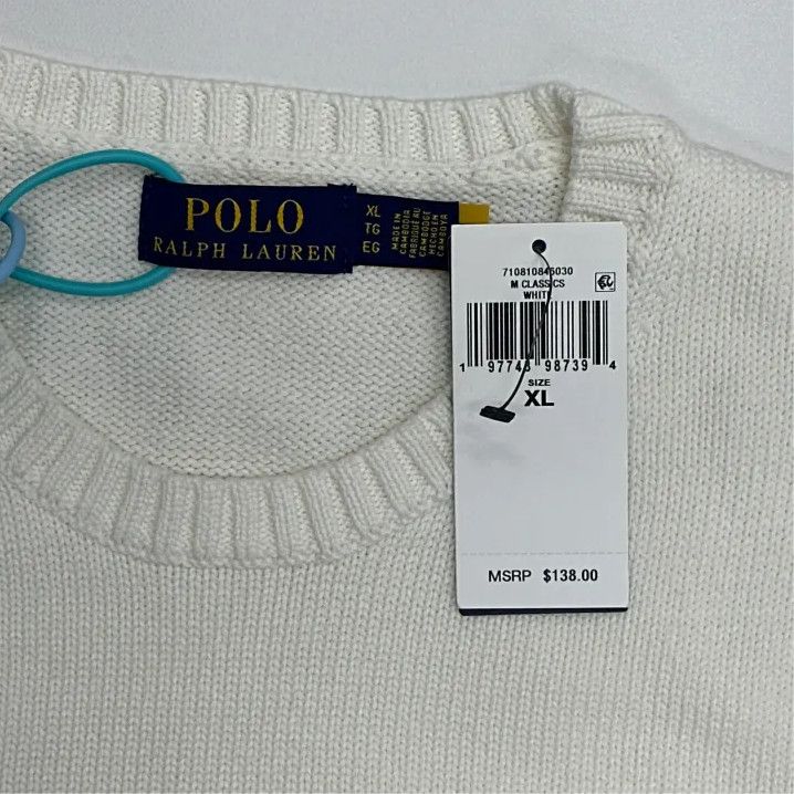 Polo Ralph Lauren Polo Ralph Lauren Men's Washed White Embroidered Knit Sweater Size US XL / EU 56 / 4 - 2 Thumbnail