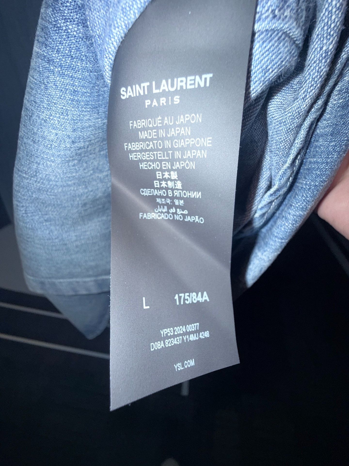 Saint Laurent Paris Saint Laurent SS25 Pointed Collar Denim Shirt Size US L / EU 52-54 / 3 - 6 Thumbnail