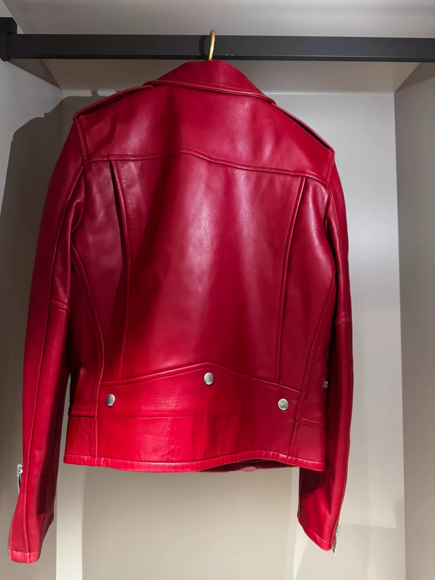Saint Laurent Paris SAINT LAURENT Red Leather Biker Jacket Size XS / US 0-2 / IT 36-38 - 5 Thumbnail