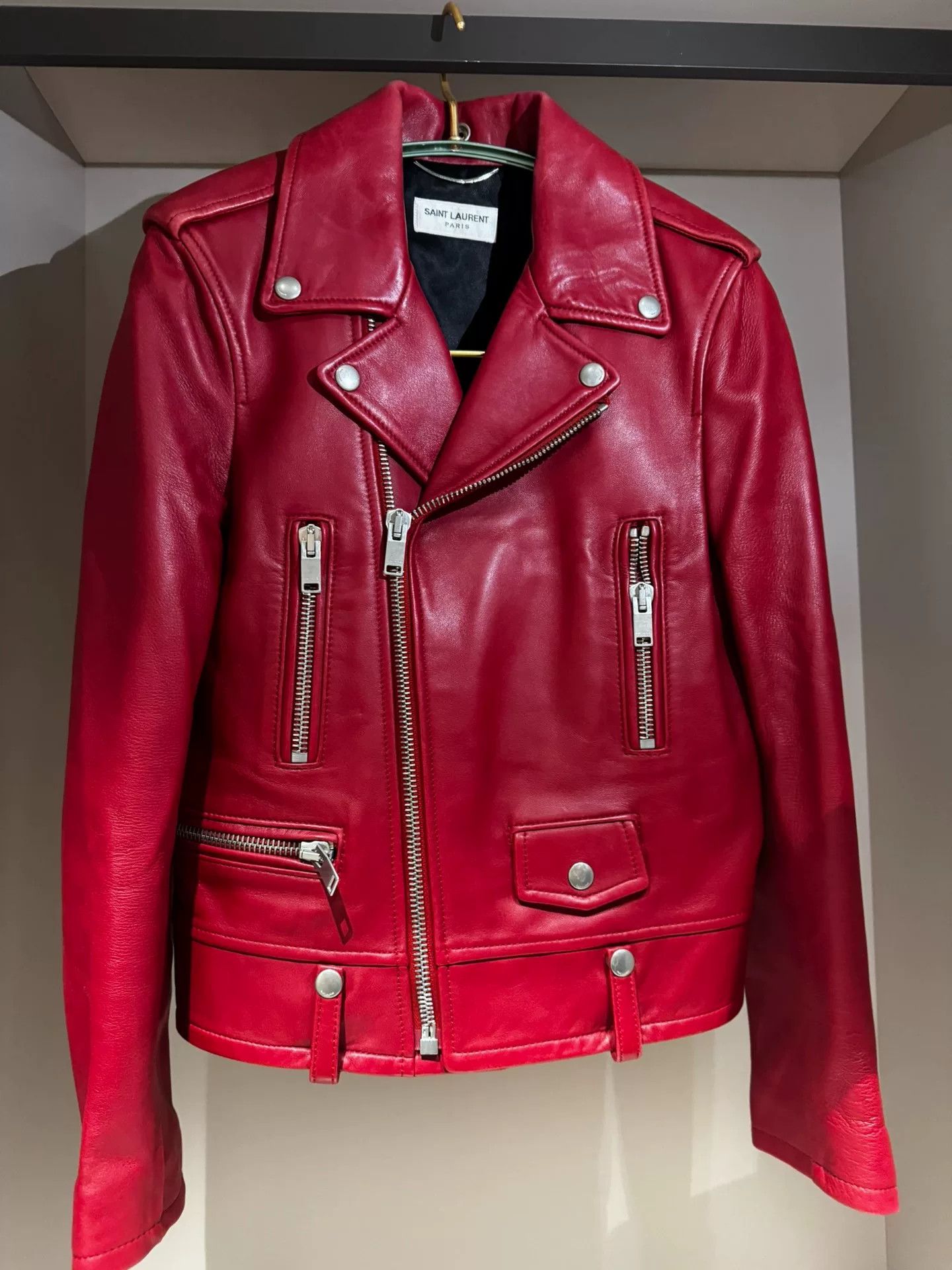 Saint Laurent Paris SAINT LAURENT Red Leather Biker Jacket Size XS / US 0-2 / IT 36-38 - 3 Thumbnail