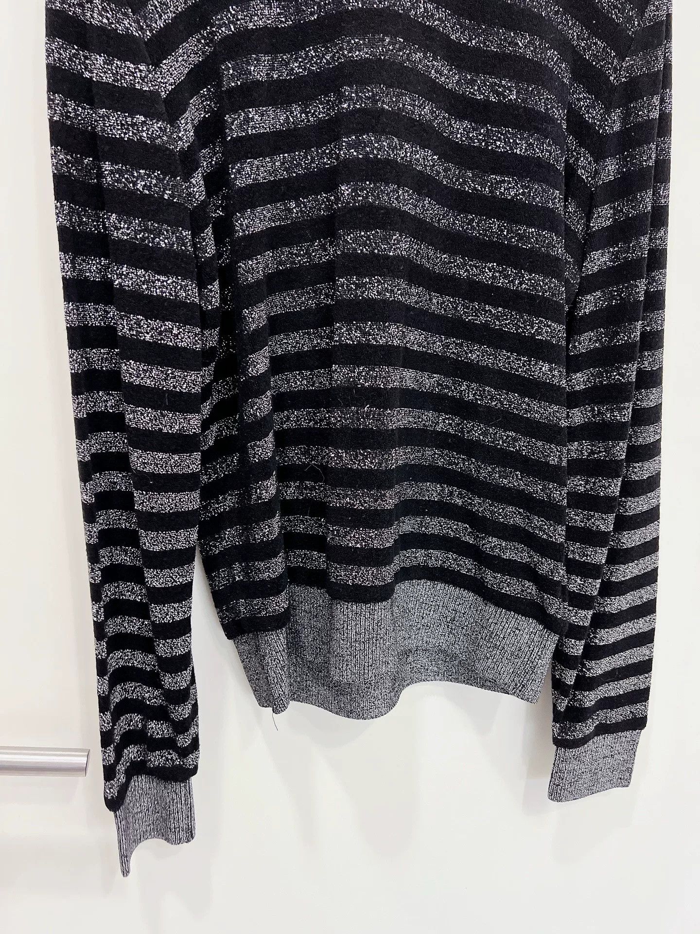 Saint Laurent Paris Saint Laurent Silver Black Striped Sweater Size S / US 4 / IT 40 - 3 Thumbnail