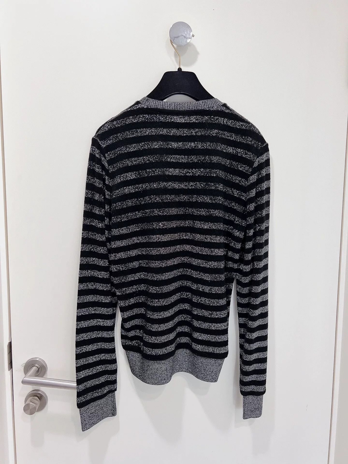 Saint Laurent Paris Saint Laurent Silver Black Striped Sweater Size S / US 4 / IT 40 - 2 Thumbnail