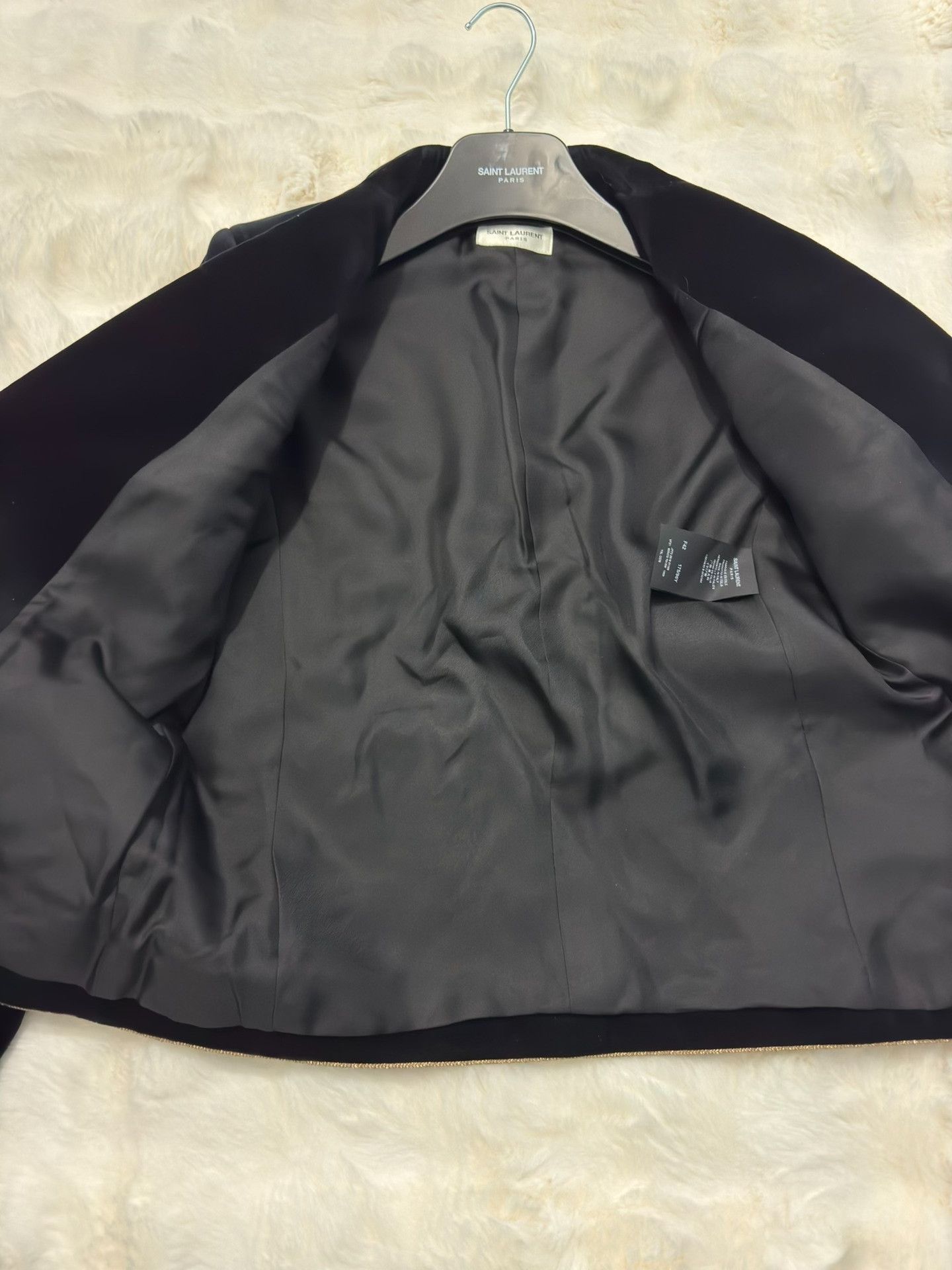 Saint Laurent Paris Saint Laurent Black Velvet Gold Trim Blazer Size US XS / EU 42 / 0 - 6 Thumbnail
