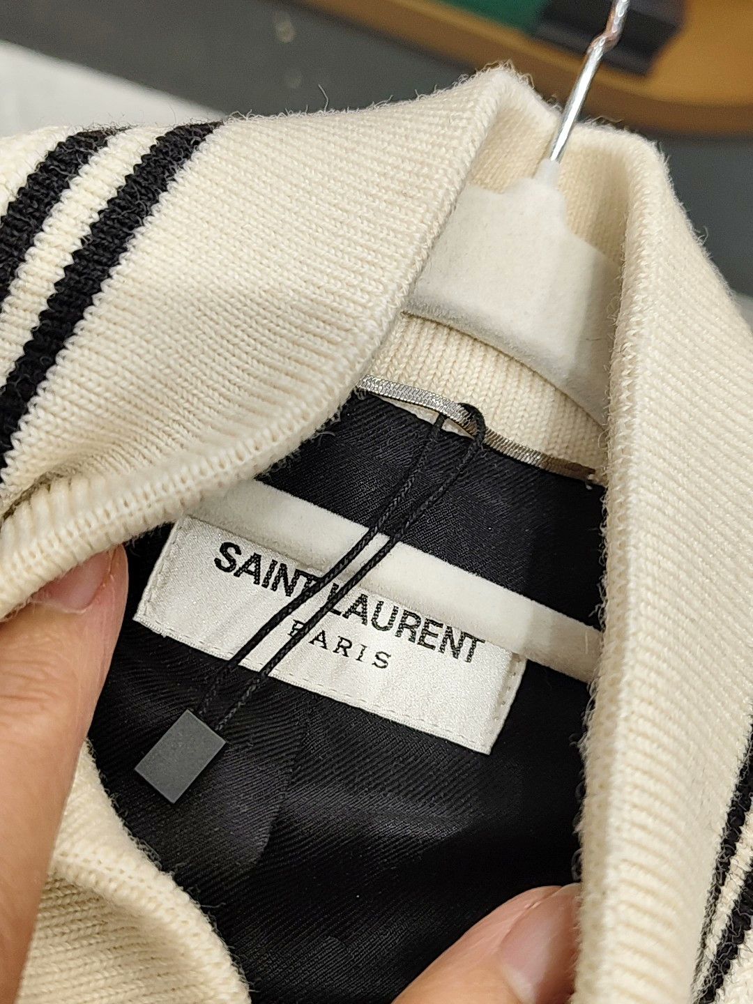 Saint Laurent Paris Saint Laurent Cream Black Baseball Jacket Size US M / EU 48-50 / 2 - 3 Thumbnail