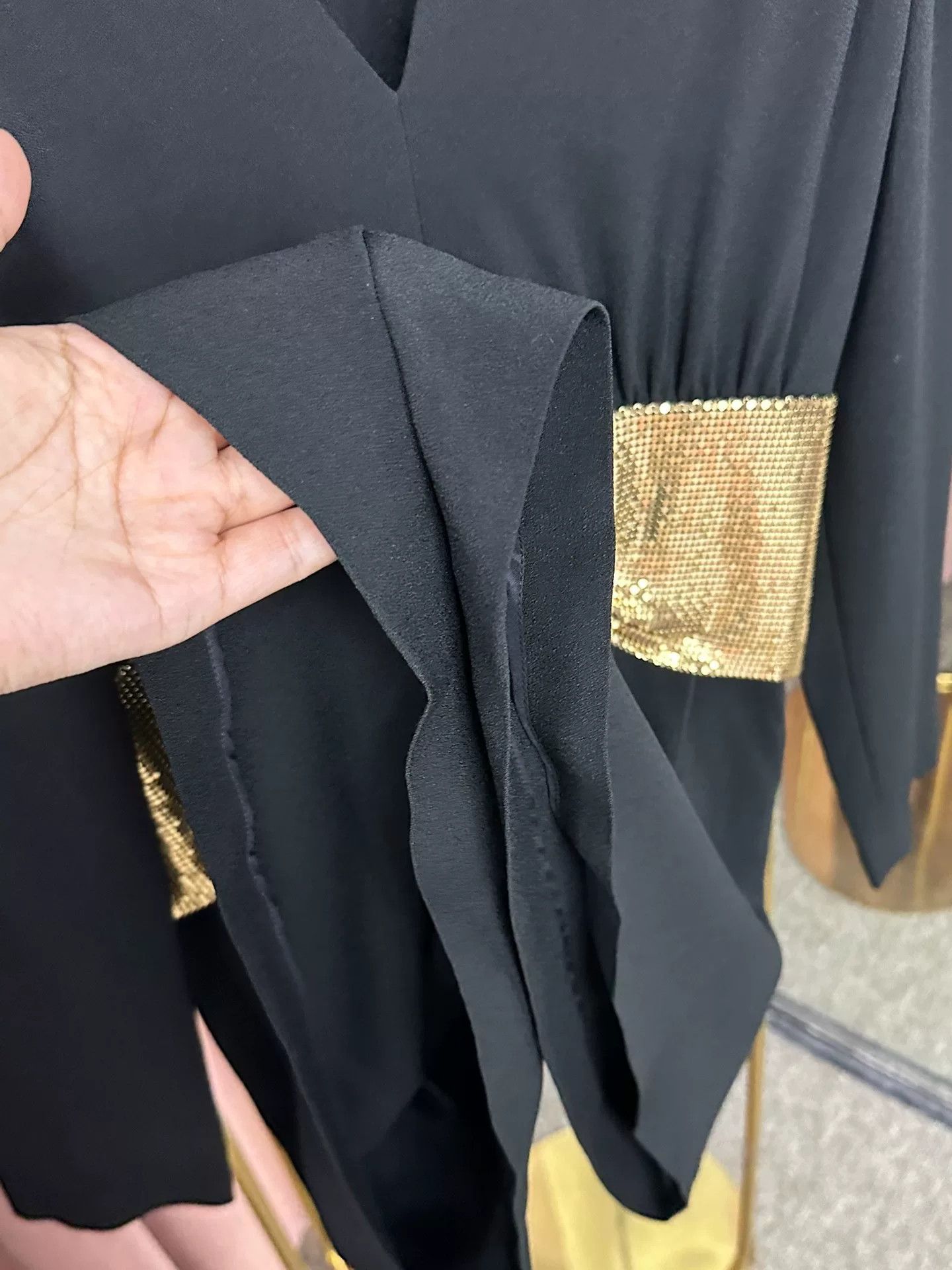 Saint Laurent Paris Saint Laurent Black Gold Sequin Bow Jumpsuit Size 40" / US 18 - 7 Thumbnail