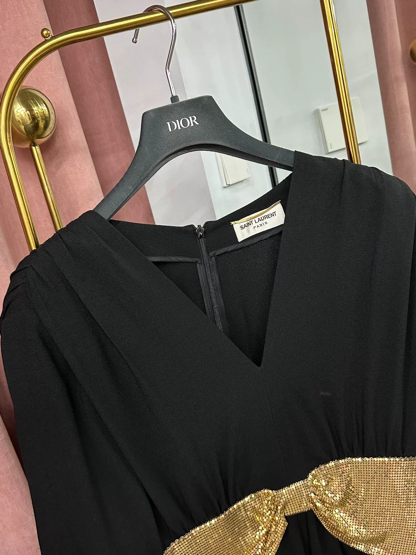 Saint Laurent Paris Saint Laurent Black Gold Sequin Bow Jumpsuit Size 40" / US 18 - 6 Thumbnail