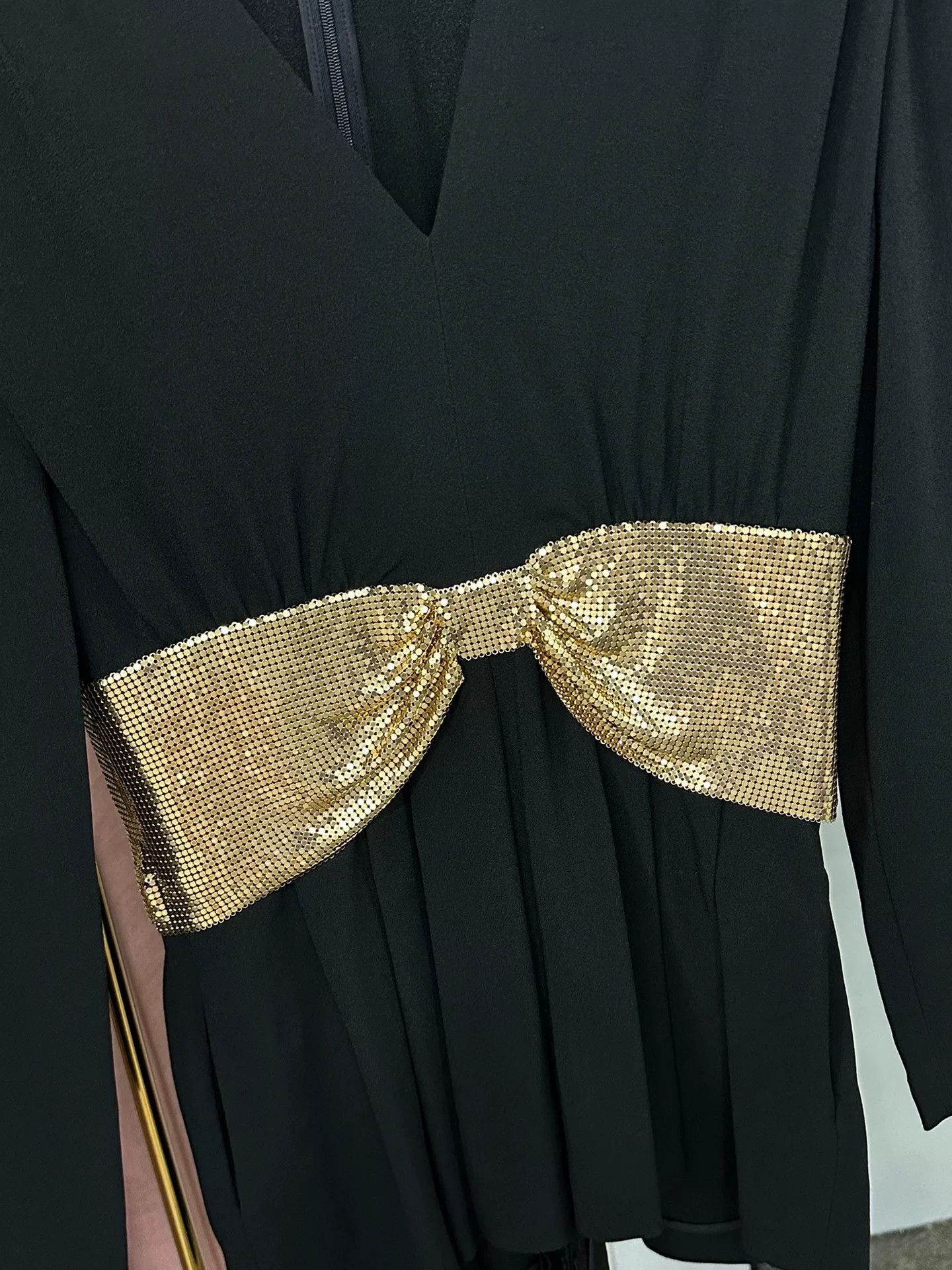 Saint Laurent Paris Saint Laurent Black Gold Sequin Bow Jumpsuit Size 40" / US 18 - 2 Thumbnail