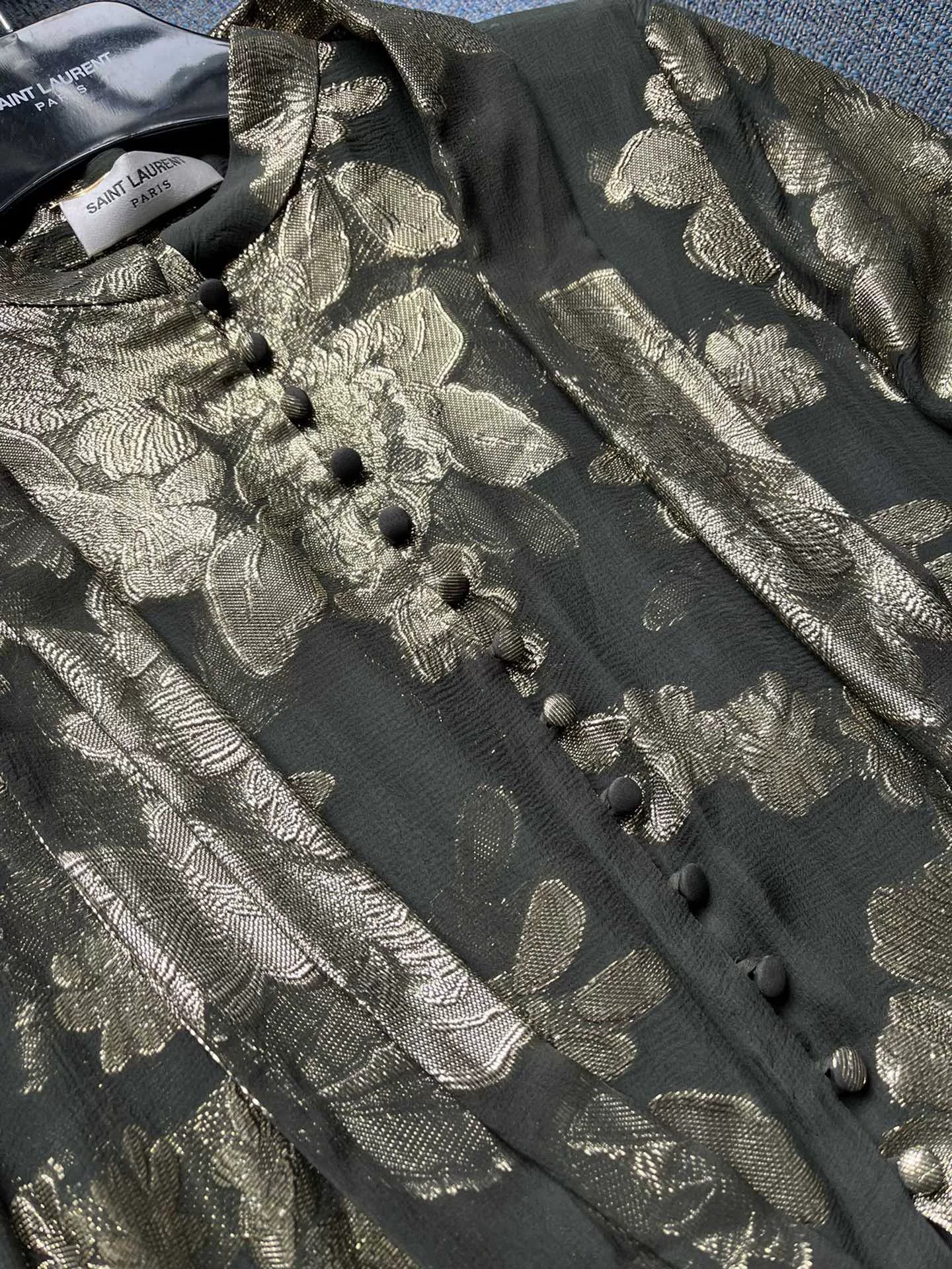 Saint Laurent Paris Saint Laurent Gold Embroidered Long Dress Size S / US 4 / IT 40 - 6 Thumbnail