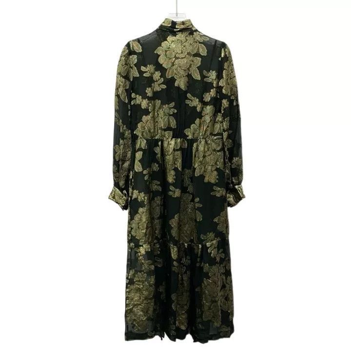 Saint Laurent Paris YSL Dark Green Gold Floral Silk Dress Size XS / US 0-2 / IT 36-38 - 2 Thumbnail