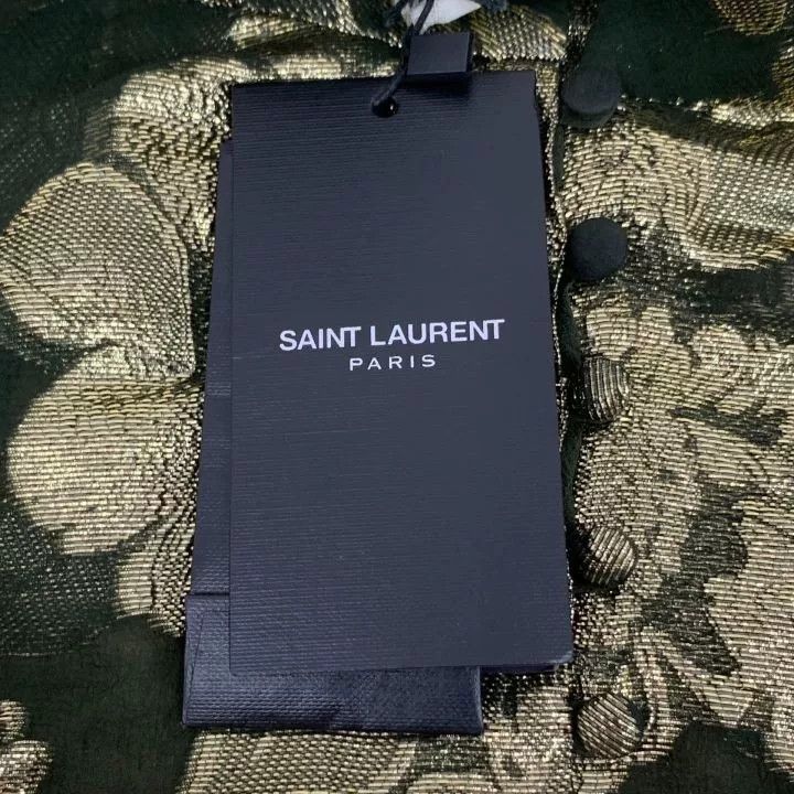 Saint Laurent Paris YSL Dark Green Gold Floral Silk Dress Size XS / US 0-2 / IT 36-38 - 7 Thumbnail