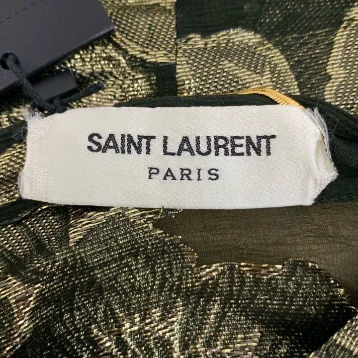 Saint Laurent Paris YSL Dark Green Gold Floral Silk Dress Size XS / US 0-2 / IT 36-38 - 6 Thumbnail