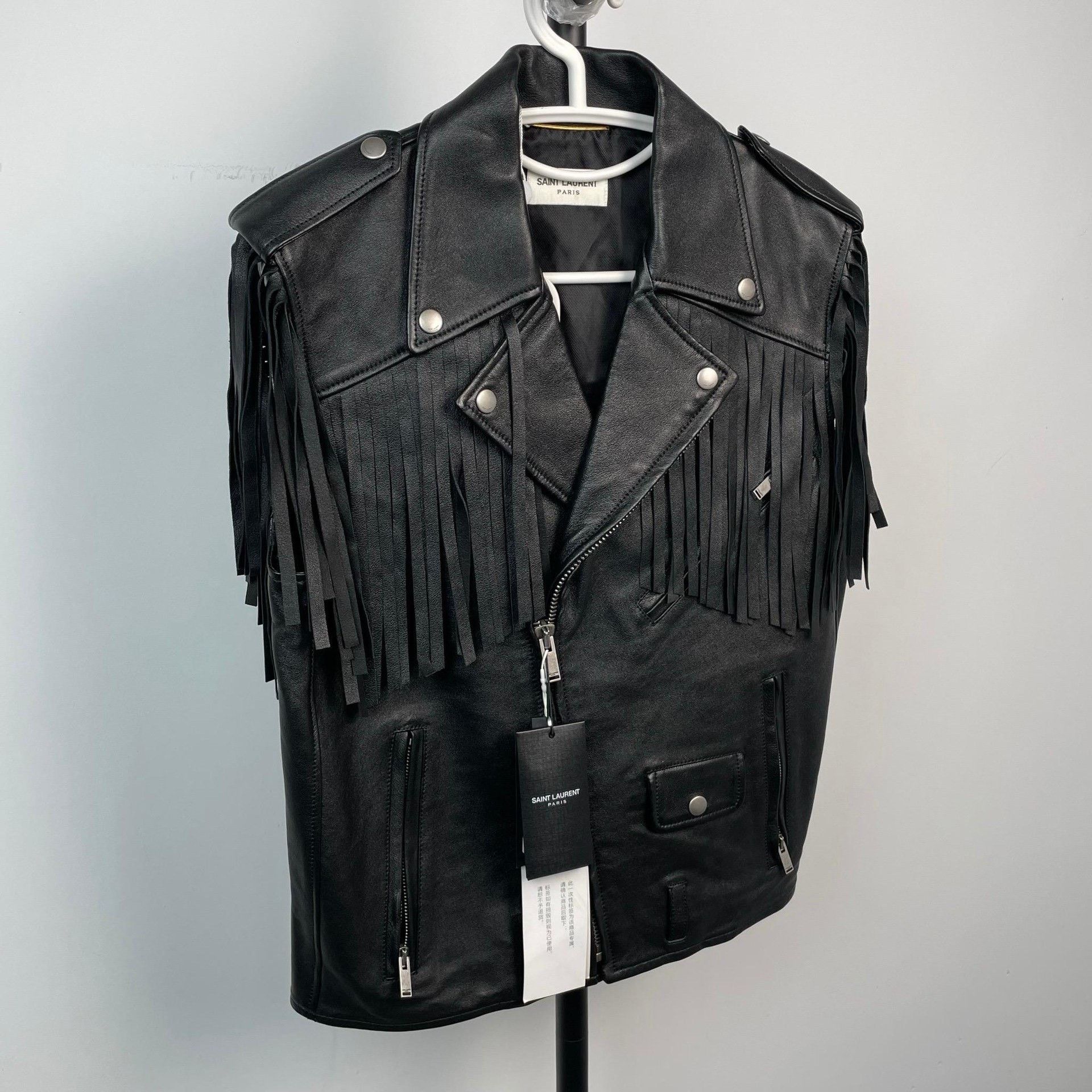 Saint Laurent Paris Saint Laurent Black Leather Fringe Vest Size S / US 4 / IT 40 - 3 Thumbnail