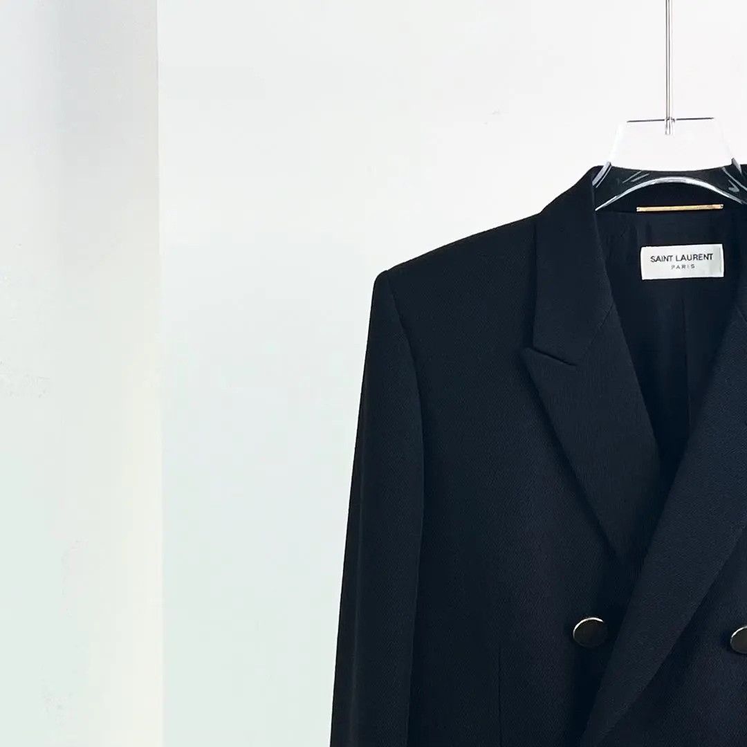 Saint Laurent Paris Saint Laurent Black Wool Double-Breasted Blazer Size S / US 4 / IT 40 - 3 Thumbnail