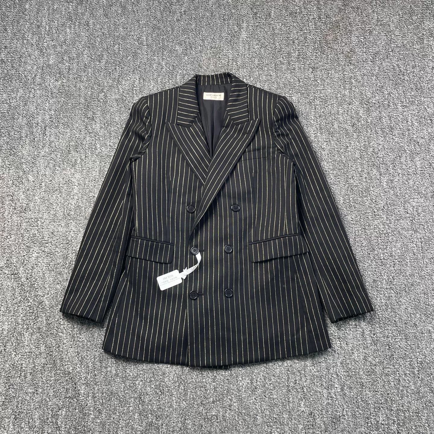Saint Laurent Paris Saint Laurent Black Pinstripe Blazer Size S / US 4 / IT 40 - 2 Thumbnail