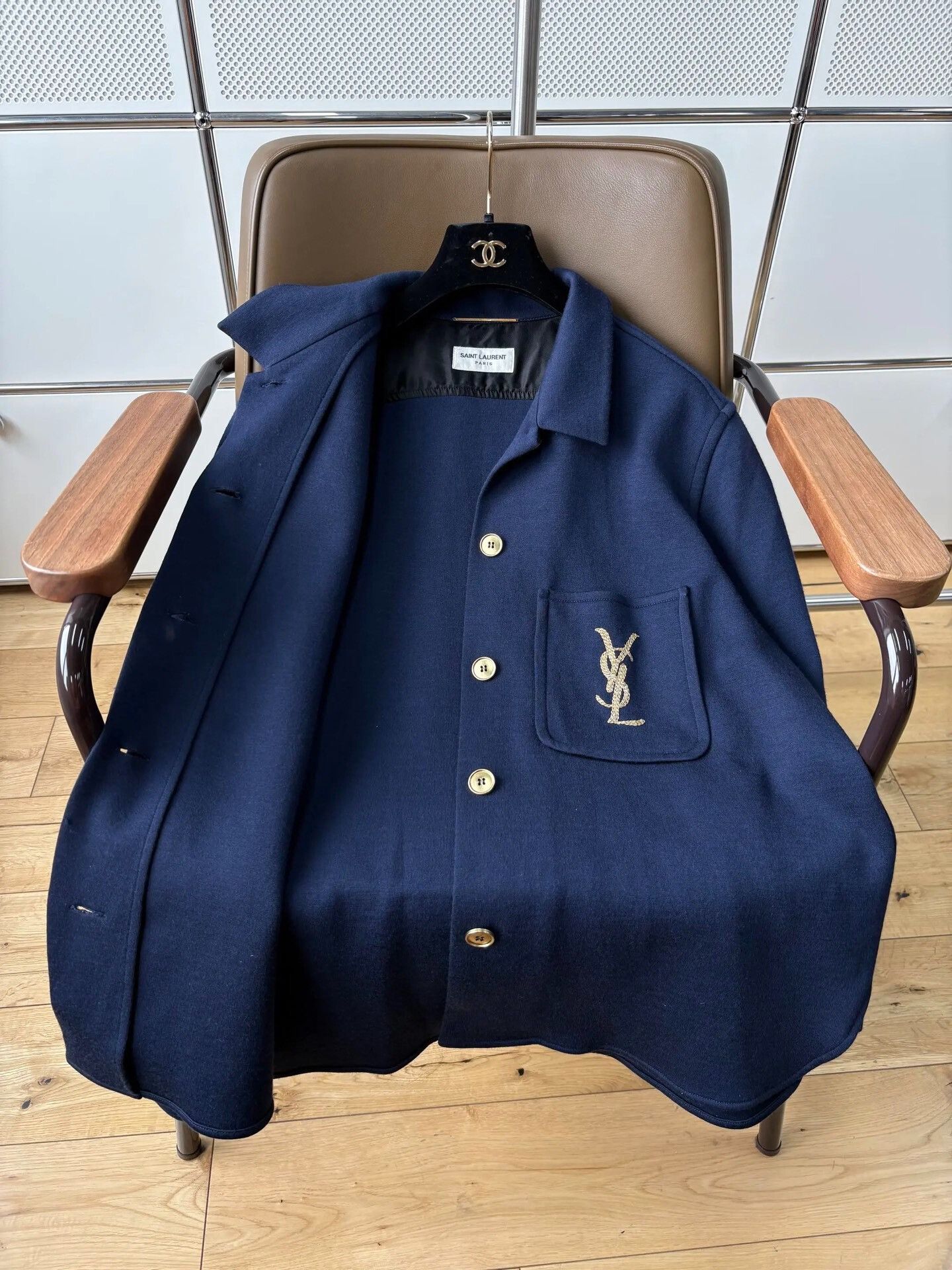 Saint Laurent Paris Saint Laurent Navy Wool Gold Embroidery Jacket Size US S / EU 44-46 / 1 - 4 Thumbnail