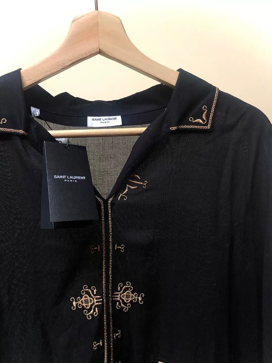 Saint Laurent Paris Saint Laurent Black Gold Embroidery Shirt Size US XXS / EU 40 - 3 Thumbnail