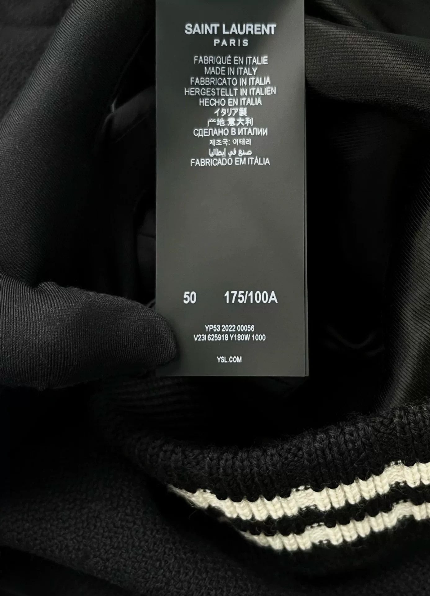 Saint Laurent Paris Saint Laurent Black Striped Wool Baseball Jacket Size US M / EU 48-50 / 2 - 4 Thumbnail