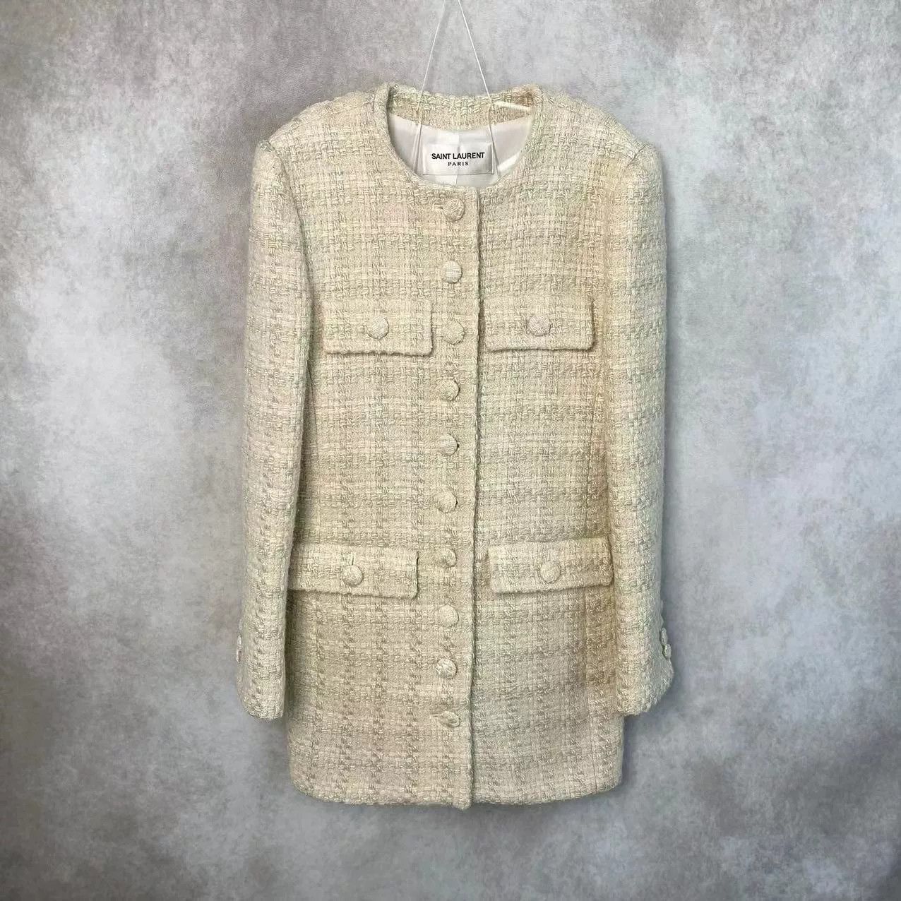 Saint Laurent Paris Saint Laurent Beige Tweed Coat Size S / US 4 / IT 40 - 2 Thumbnail