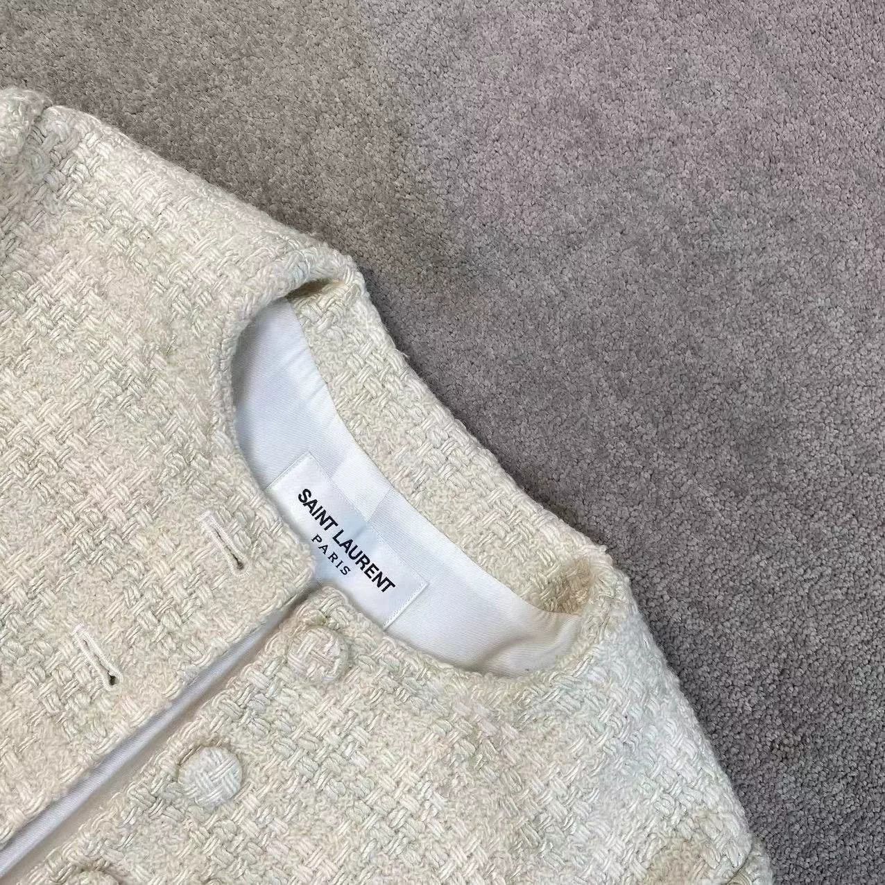 Saint Laurent Paris Saint Laurent Beige Tweed Coat Size S / US 4 / IT 40 - 5 Thumbnail