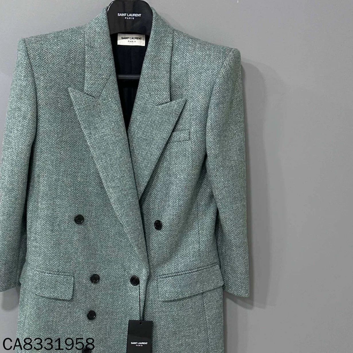 Saint Laurent Paris Saint Laurent Light Green Herringbone Blazer Size XS / US 0-2 / IT 36-38 - 2 Thumbnail
