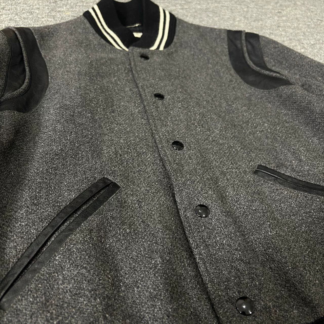 Saint Laurent Paris Saint Laurent Gray Wool Baseball Jacket Size US M / EU 48-50 / 2 - 2 Thumbnail
