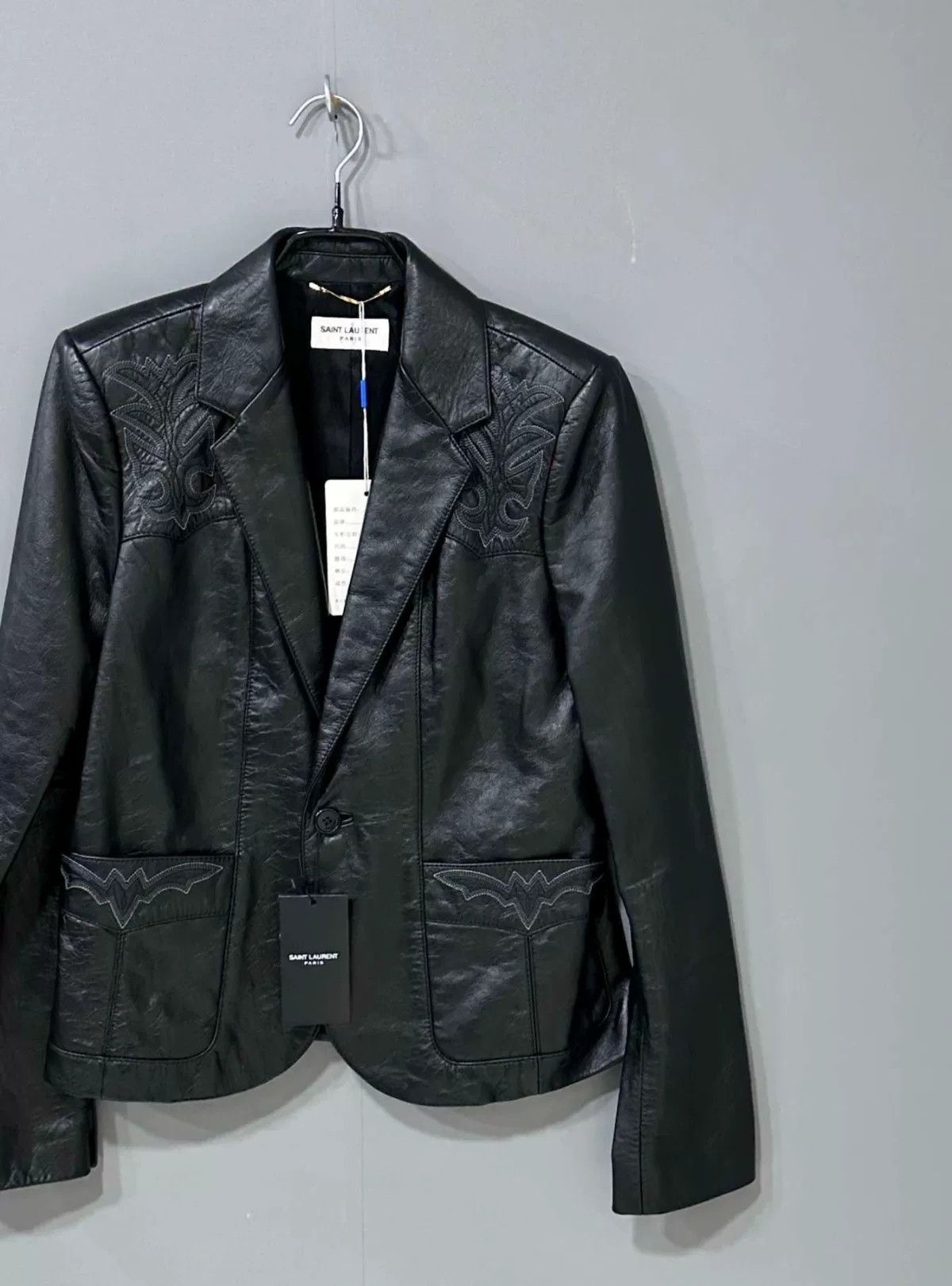 Saint Laurent Paris Saint Laurent Embroidered Leather Blazer Size S / US 4 / IT 40 - 2 Thumbnail